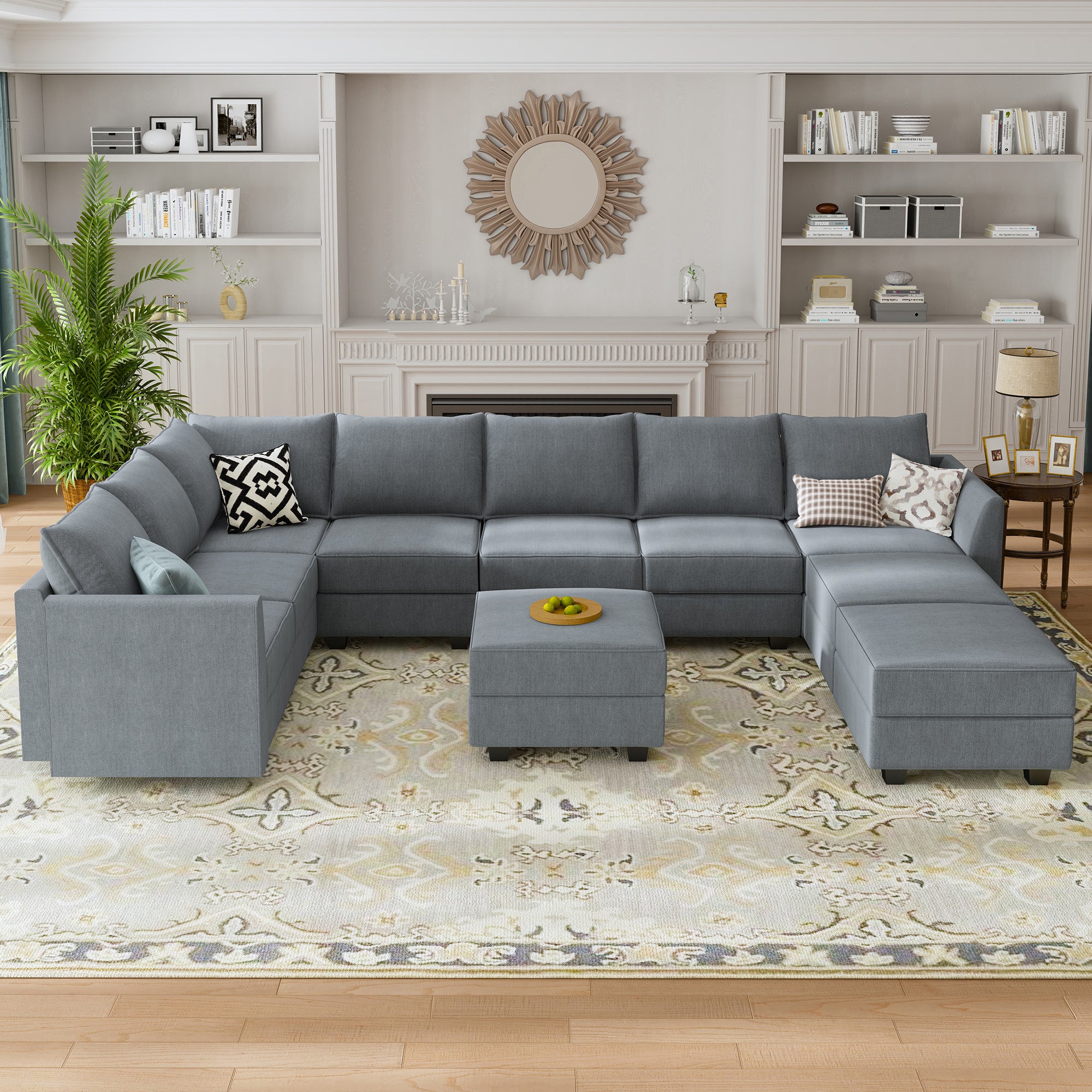 HONBAY 9-Piece Polyester Modular Sectional With Storage Seat #Color_Bluish Grey