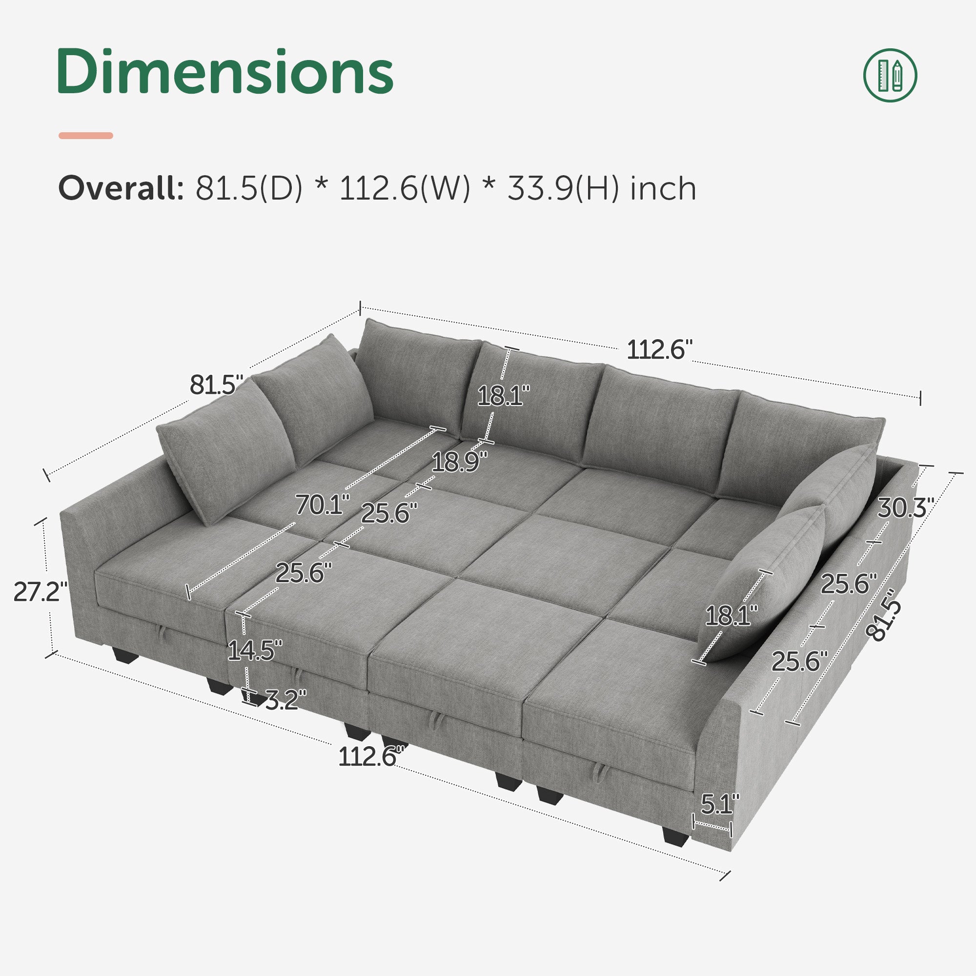 HONBAY 12-Piece Polyester Modular Sectional Sofa With Storage Seat