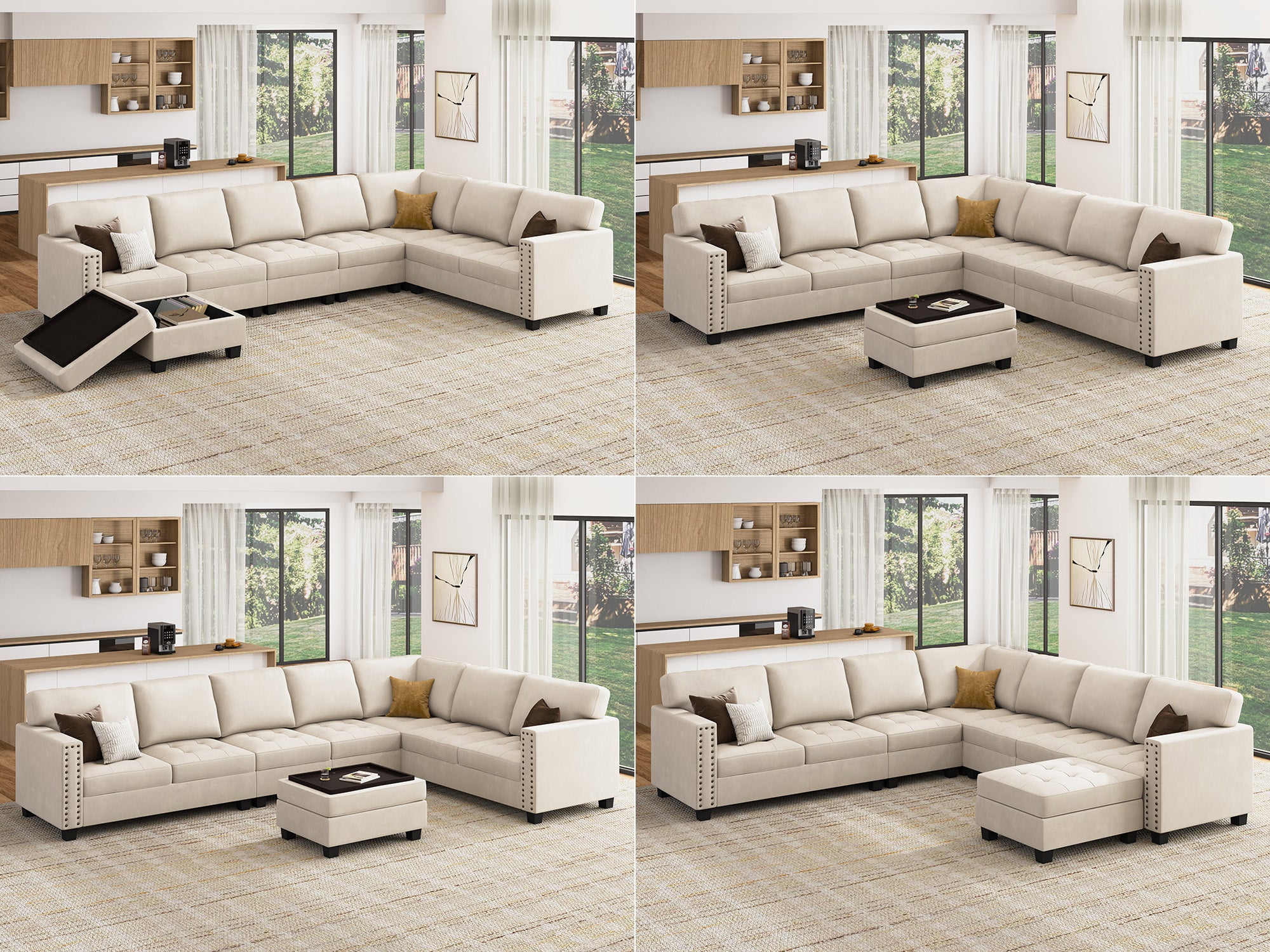 HONBAY 7-Piece Velvet Modular Sectional Sofa With Storage Ottoman