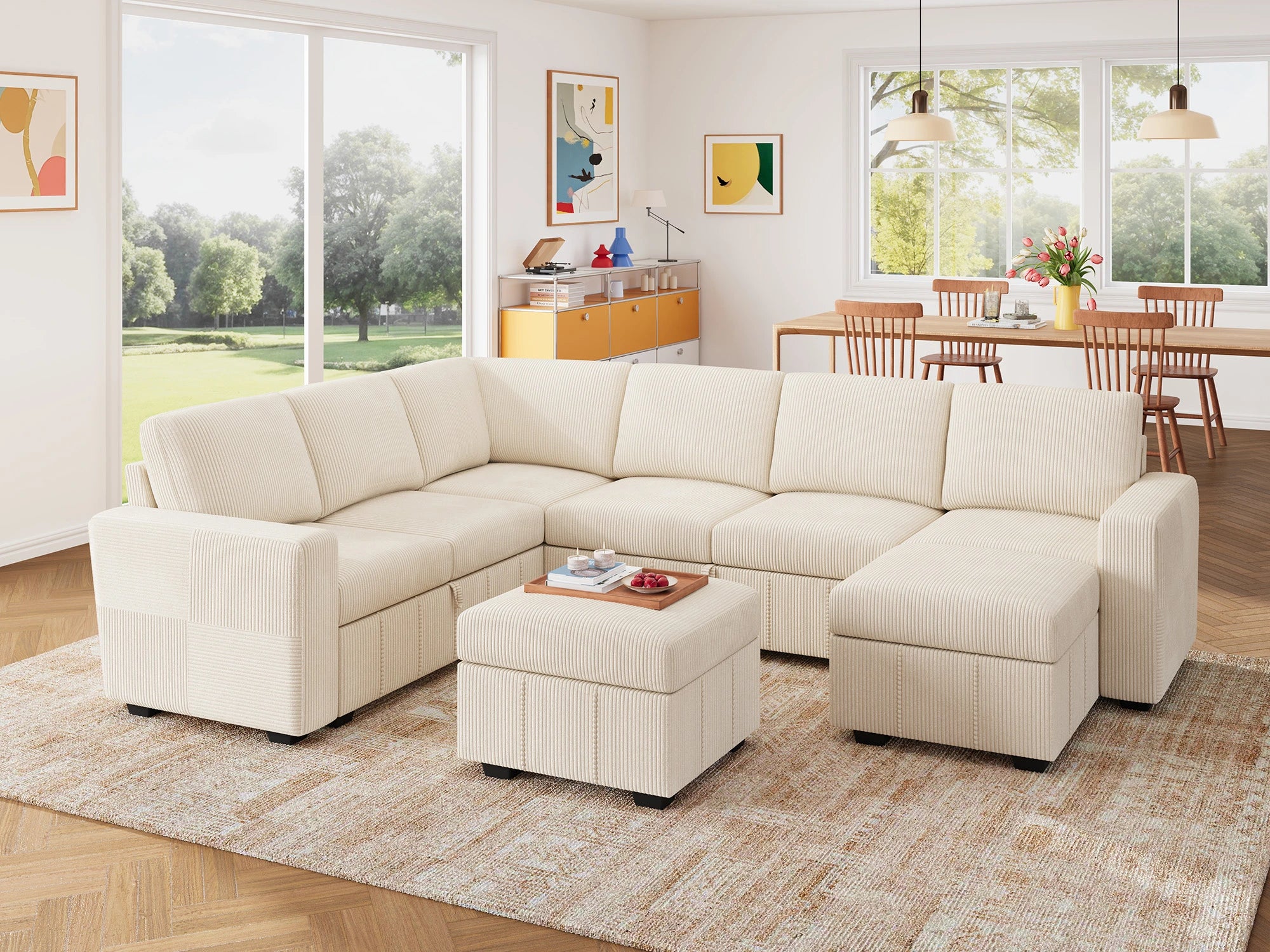 8-Piece Corduroy U-Shaped  Sleeper Sectional 
#Color_Corduroy Beige