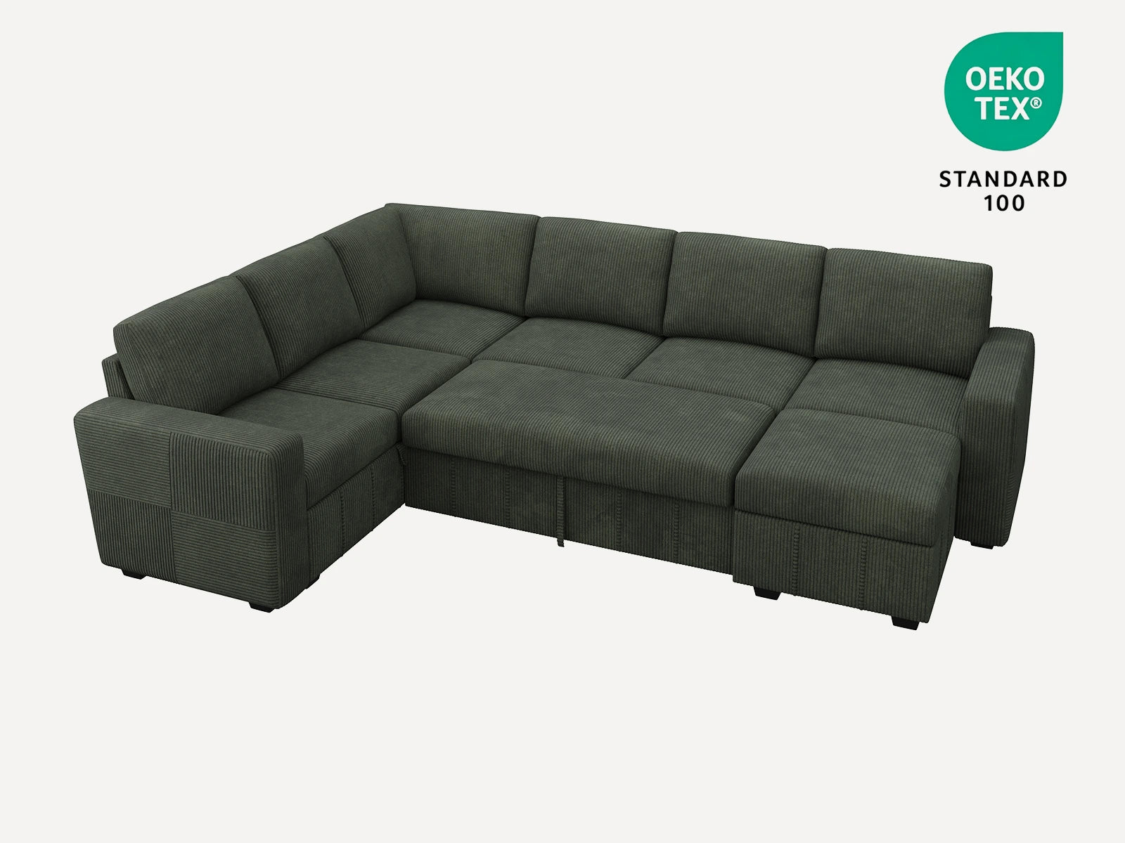 7-Piece Corduroy U-Shaped  Sleeper Sectional 
#Color_Corduroy Green