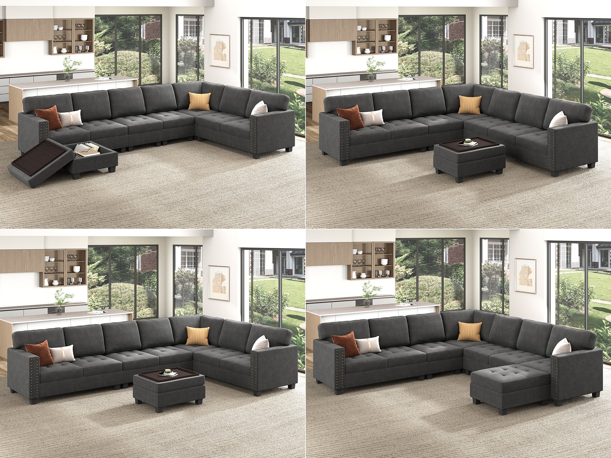 HONBAY 7-Piece Velvet Modular Sectional Sofa With Storage Ottoman