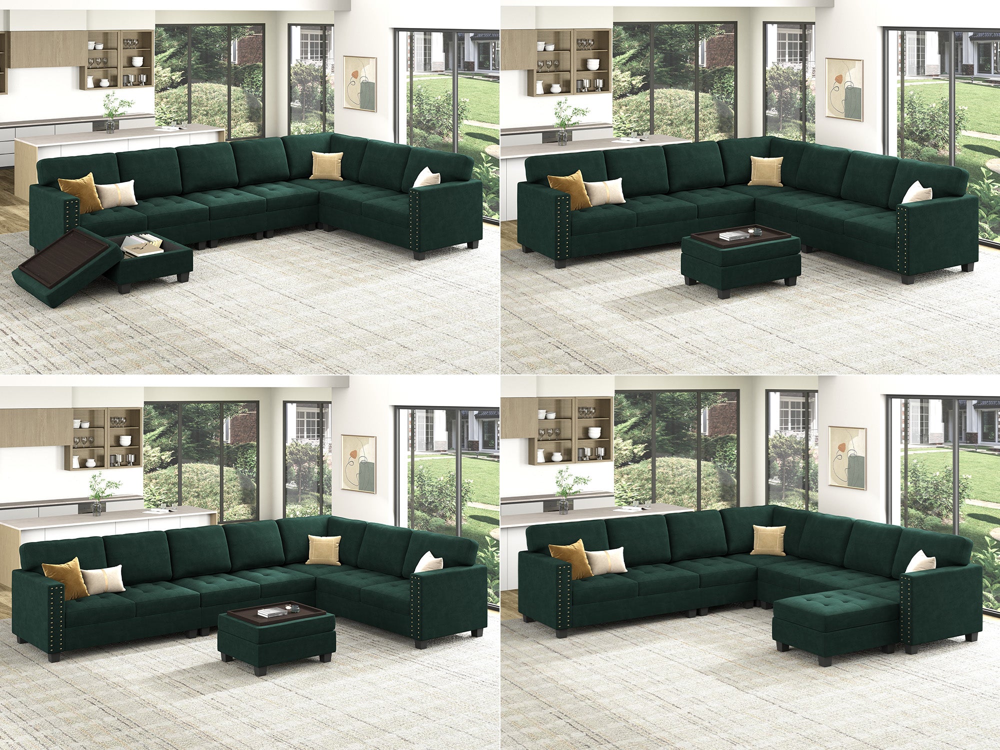 HONBAY 7-Piece Velvet Modular Sectional Sofa With Storage Ottoman