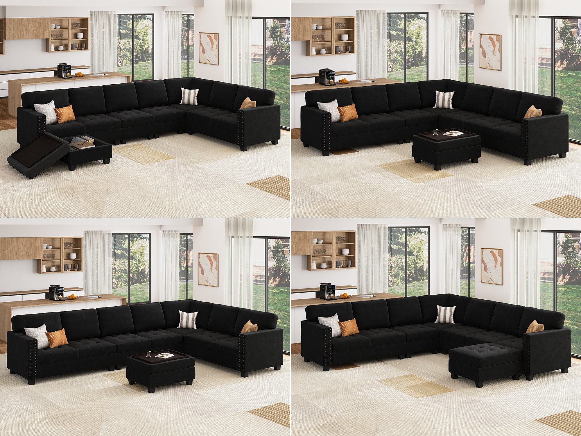 HONBAY 7-Piece Velvet Modular Sectional Sofa With Storage Ottoman