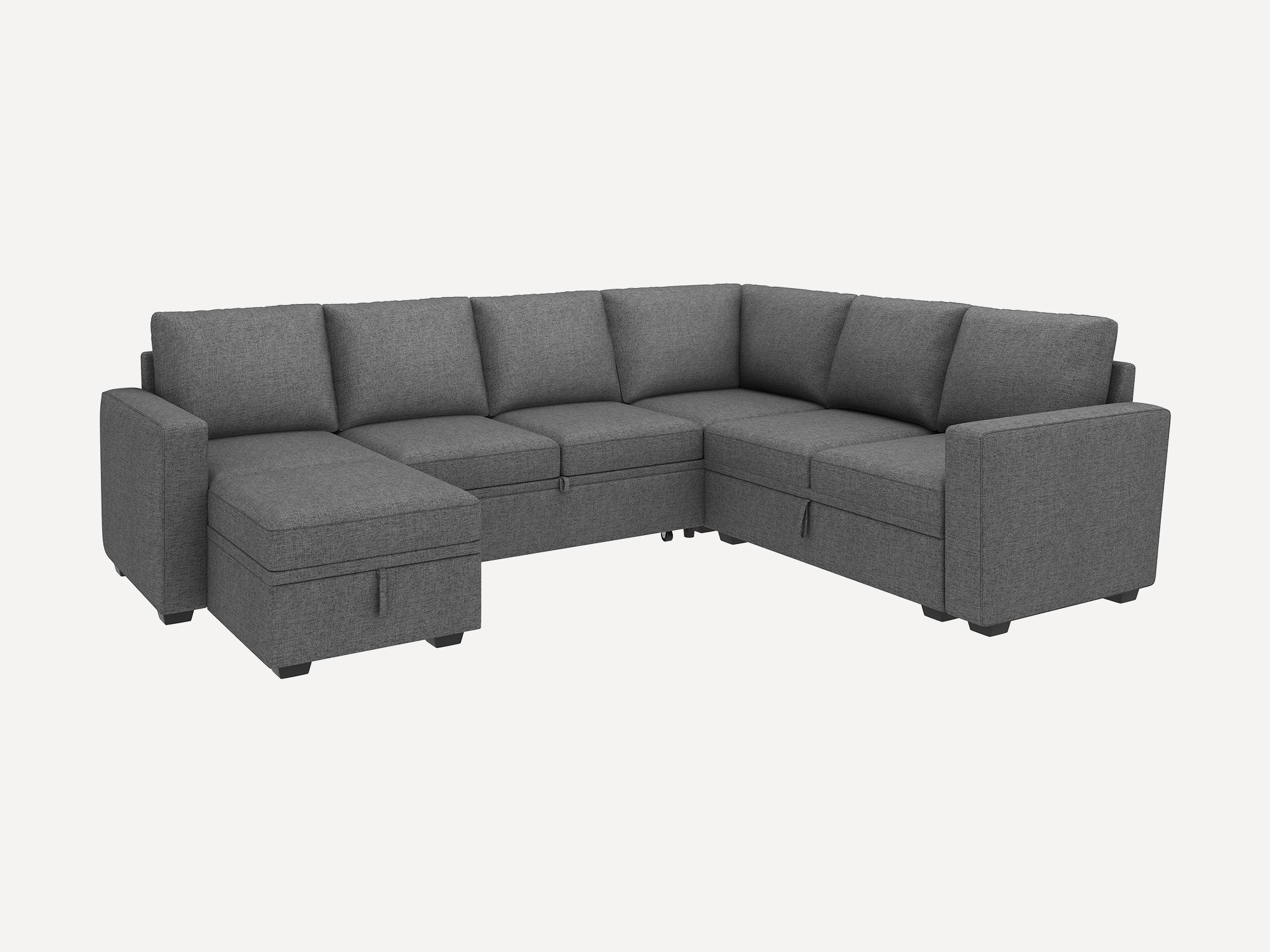HONBAY Sleep Modular Sofa 7-Seat Sofa Bed with 4-Storage Space #Color_Dark Grey
