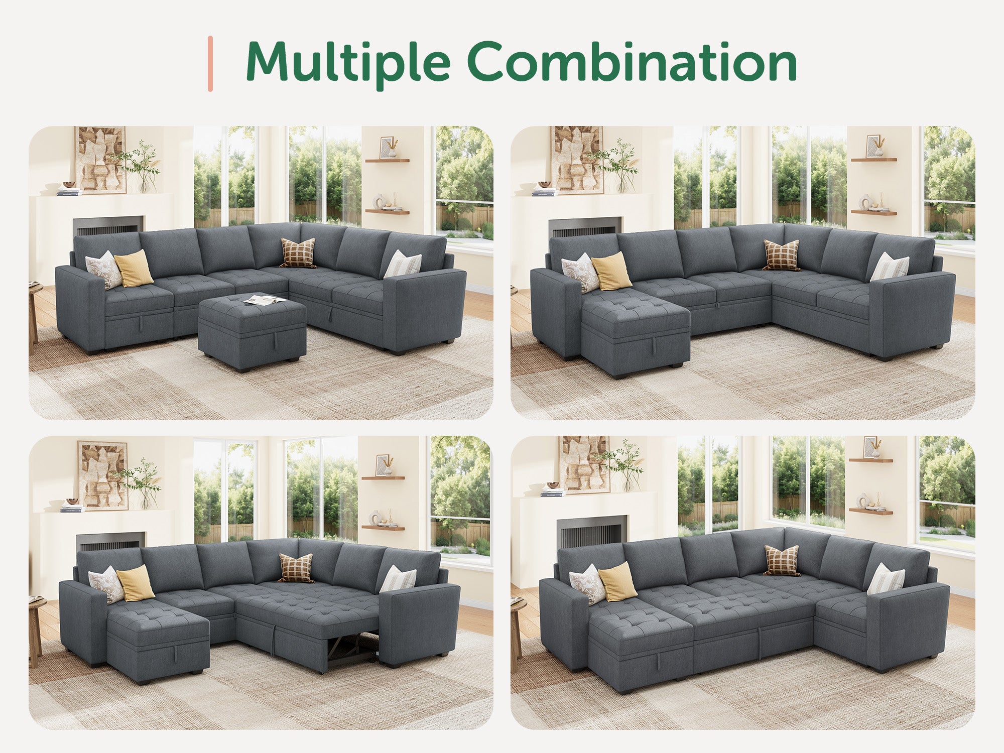 HONBAY 7-Piece Polyester Modular Sleeper Sectional Sofa With Storage Space