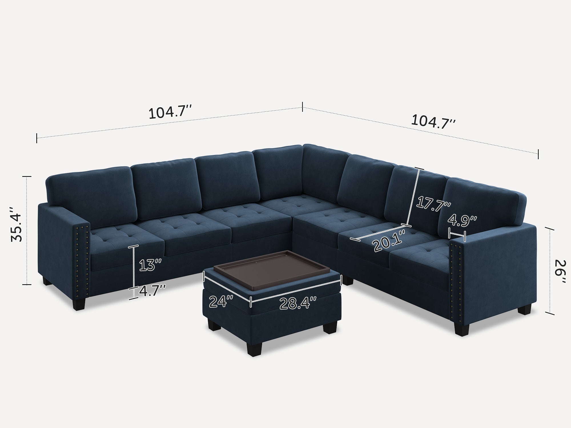 HONBAY 7-Piece Velvet Modular Sectional Sofa With Storage Ottoman