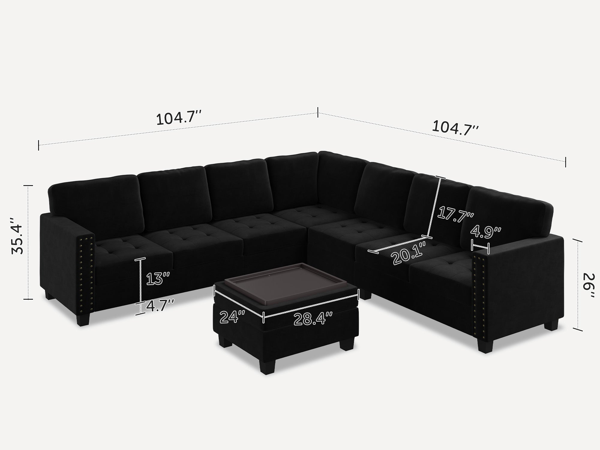 HONBAY 7-Piece Velvet Modular Sectional Sofa With Storage Ottoman