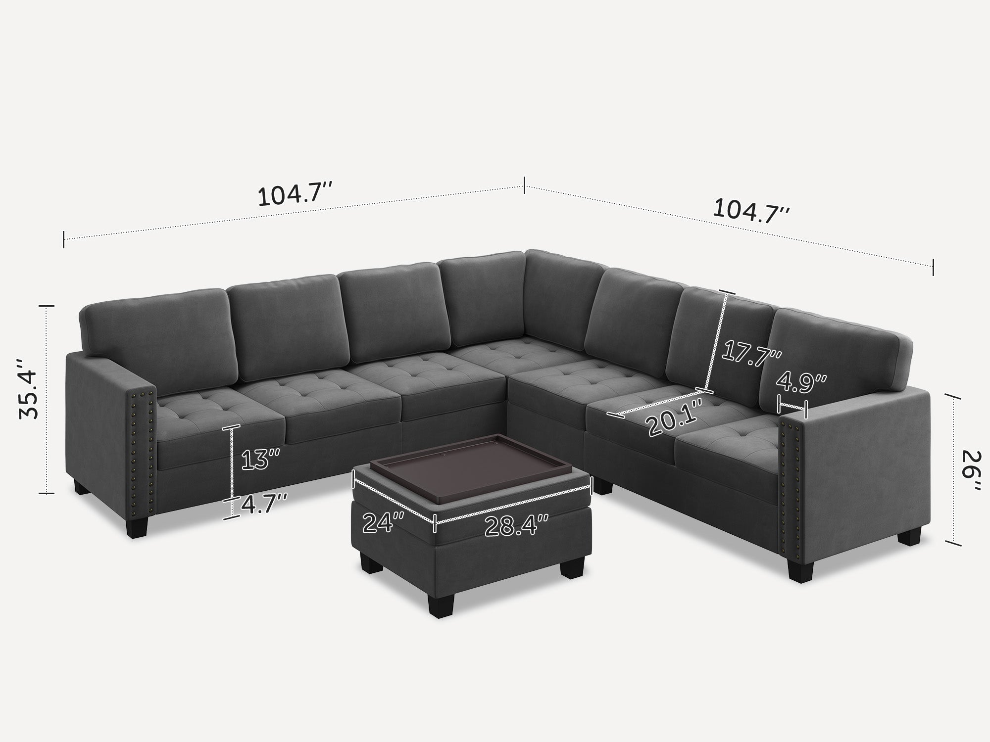 HONBAY 7-Piece Velvet Modular Sectional Sofa With Storage Ottoman