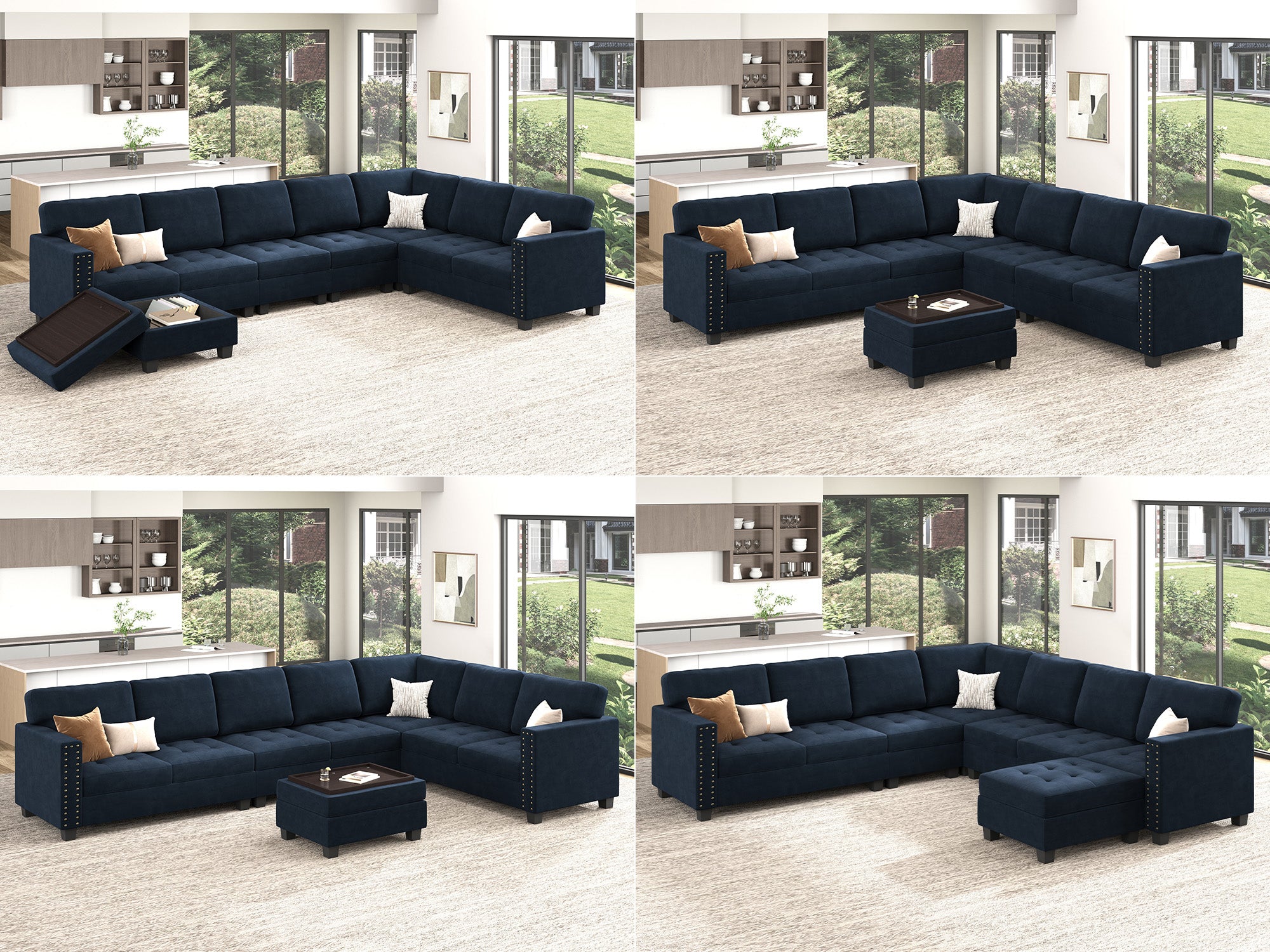 HONBAY 7-Piece Velvet Modular Sectional Sofa With Storage Ottoman