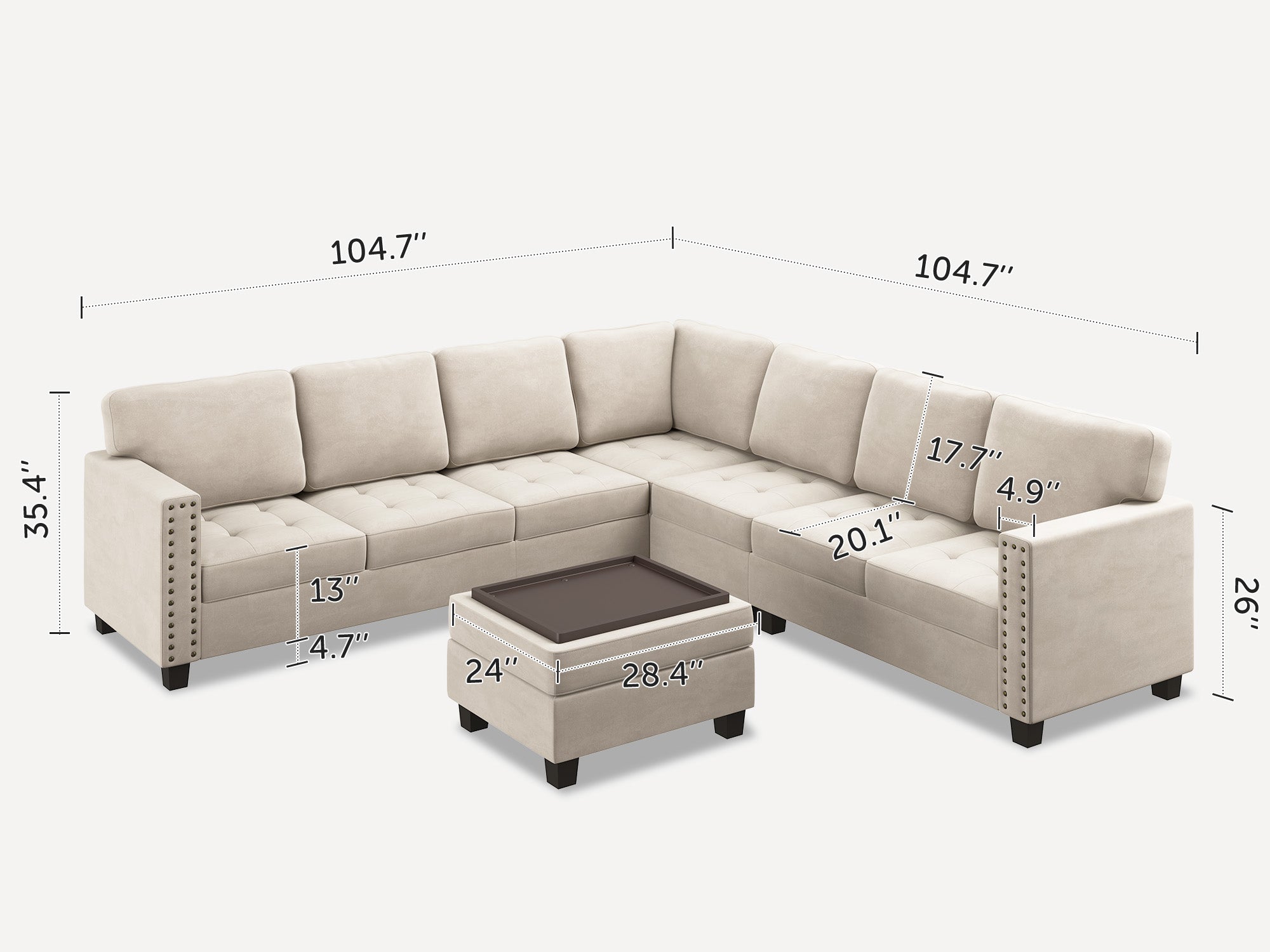 HONBAY 7-Piece Velvet Modular Sectional Sofa With Storage Ottoman