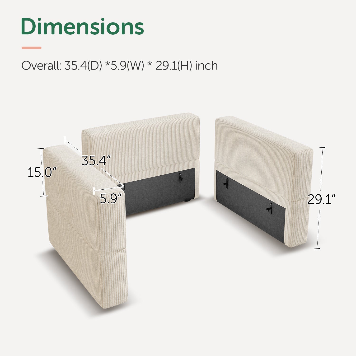HONBAY 3 Piece Corduroy Modular Cloud Sofa Universal Armrest/Backrest