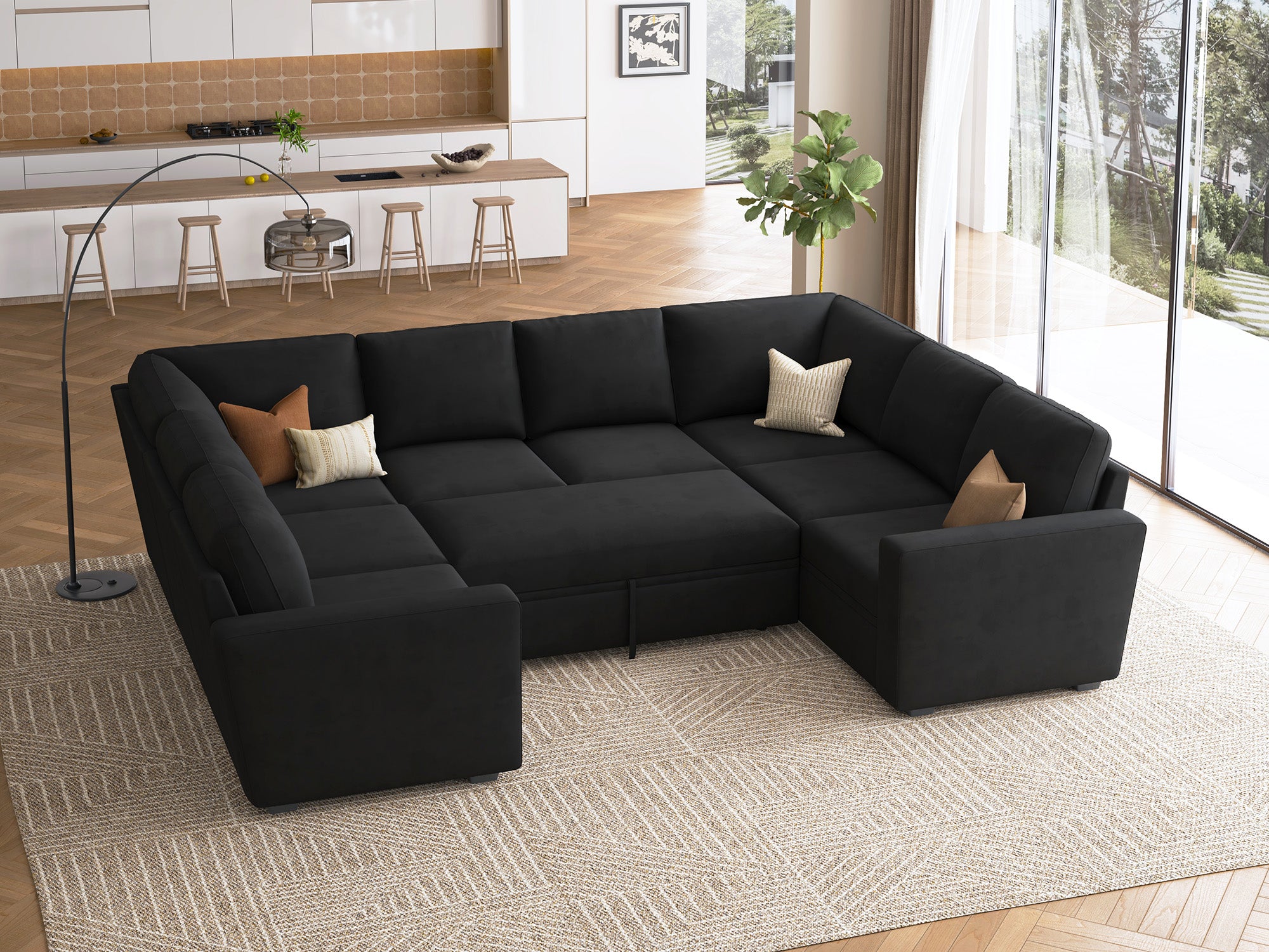 HONBAY 8-Piece Modular Sleeper Sectional With Storage Space #Color_Velvet Black
