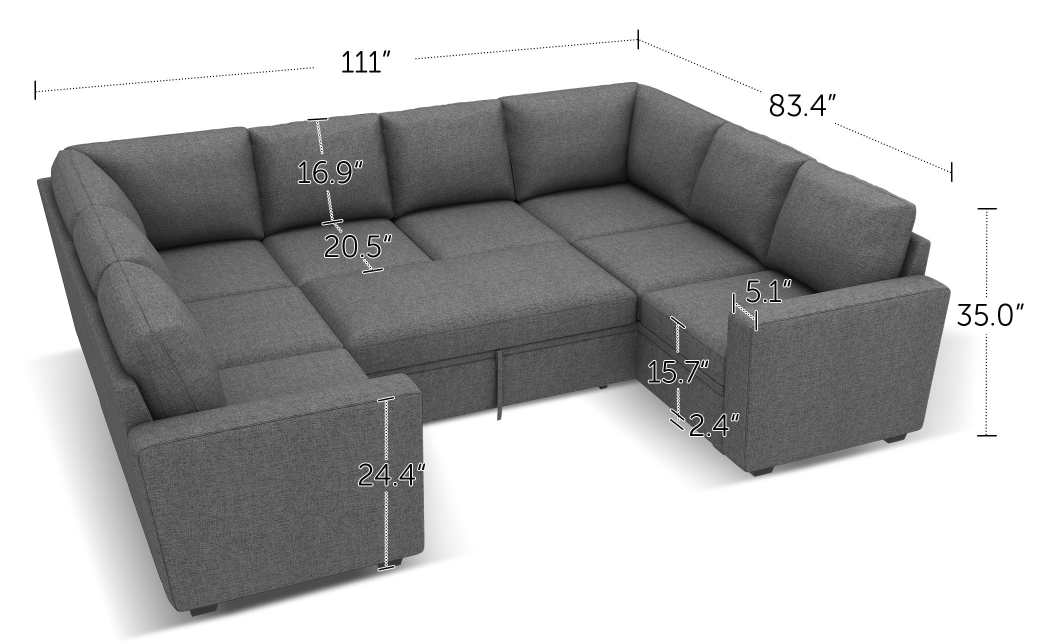 HONBAY 8-Piece Modular Sleeper Sectional With Storage Space #Color_Dark Grey