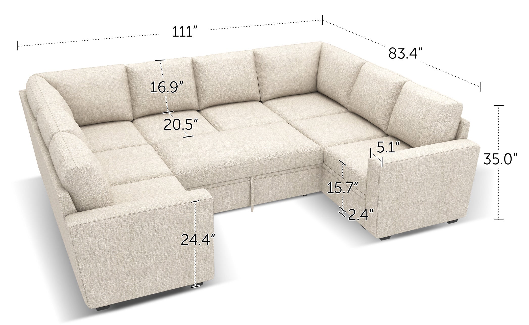 HONBAY 8-Piece Modular Sleeper Sectional With Storage Space #Color_Beige