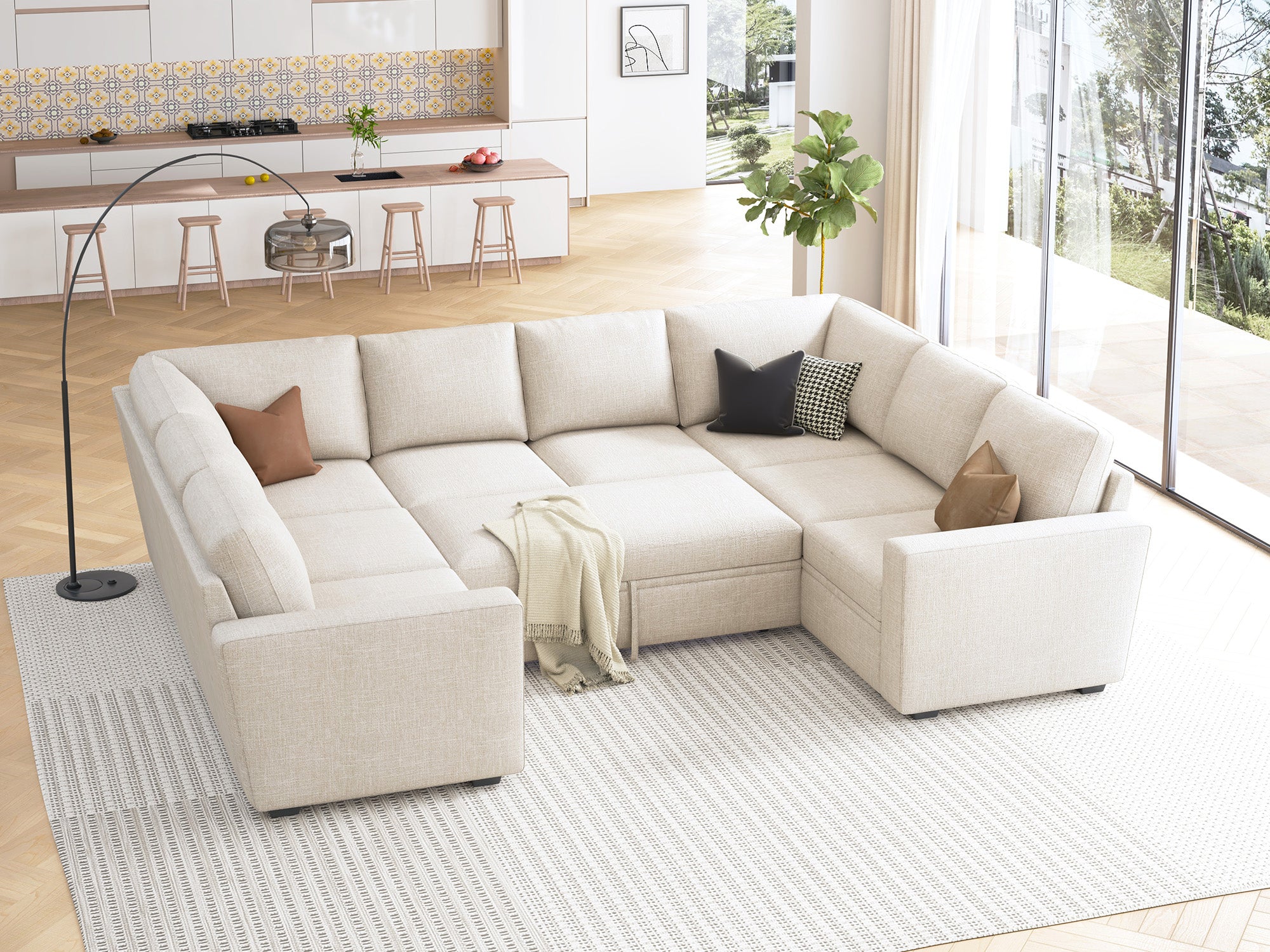HONBAY 8-Piece Modular Sleeper Sectional With Storage Space #Color_Beige