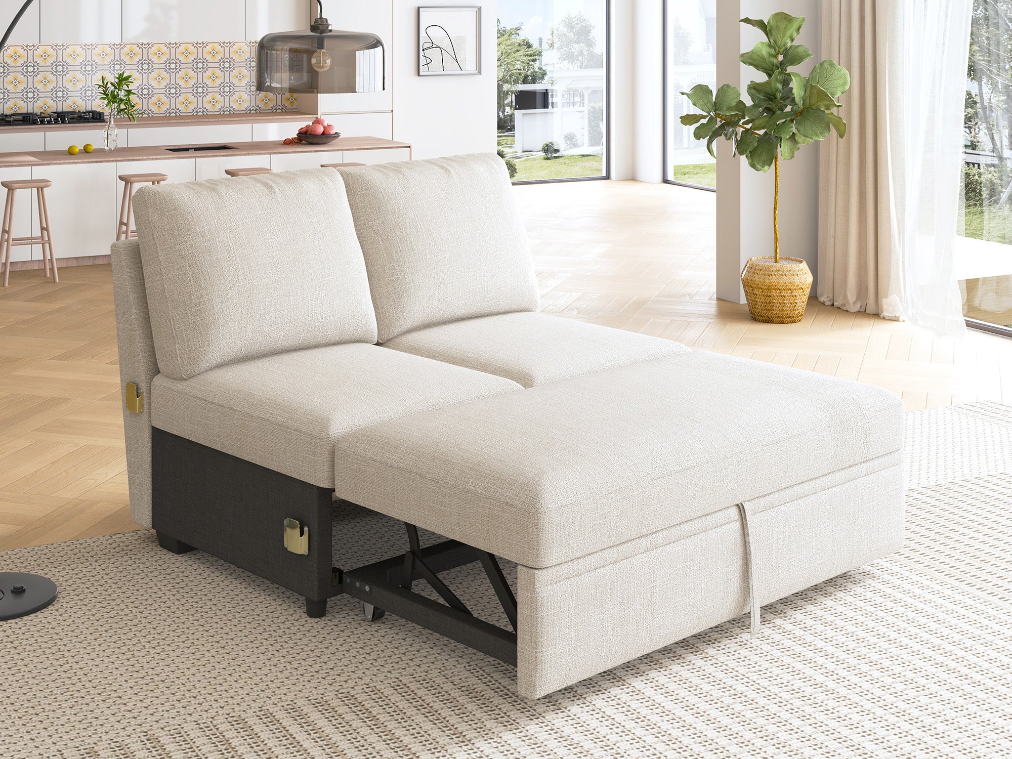 HONBAY 1 Piece Modular Sectional Pull Out Bed #Color_Beige