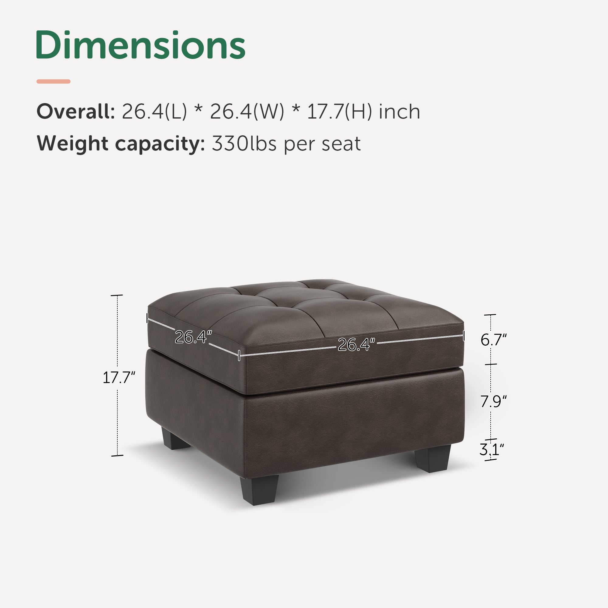 HONBAY 1 Piece Faux Leather Modular Sectional Storage Ottoman