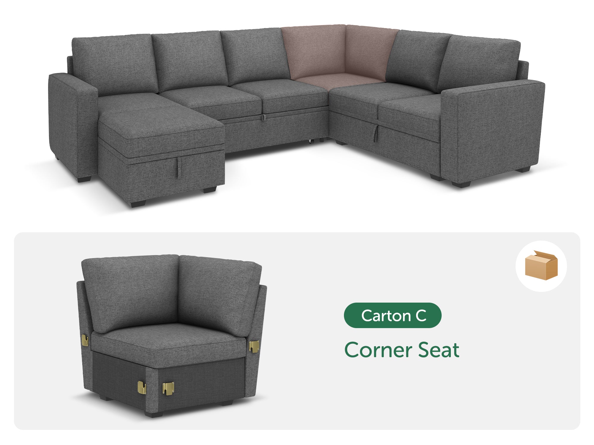 HONBAY 1 Piece Modular Sectional Corner Seat #Color_Dark Grey