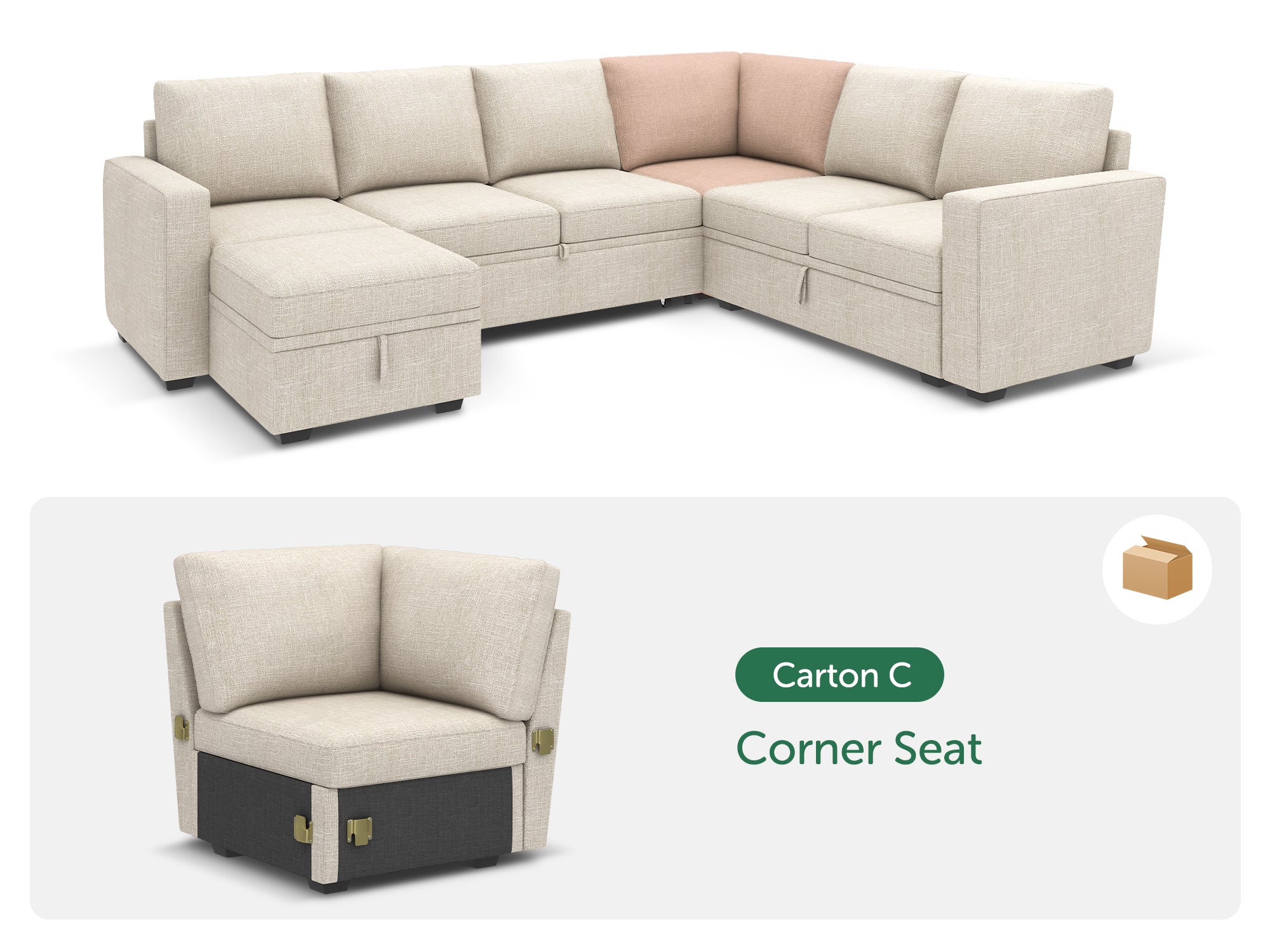 HONBAY 1 Piece Modular Sectional Corner Seat #Color_Beige