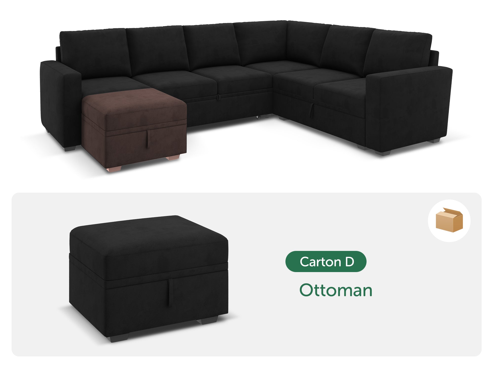 HONBAY 1 Piece Modular Sectional Storage Ottoman #Color_Velvet Black