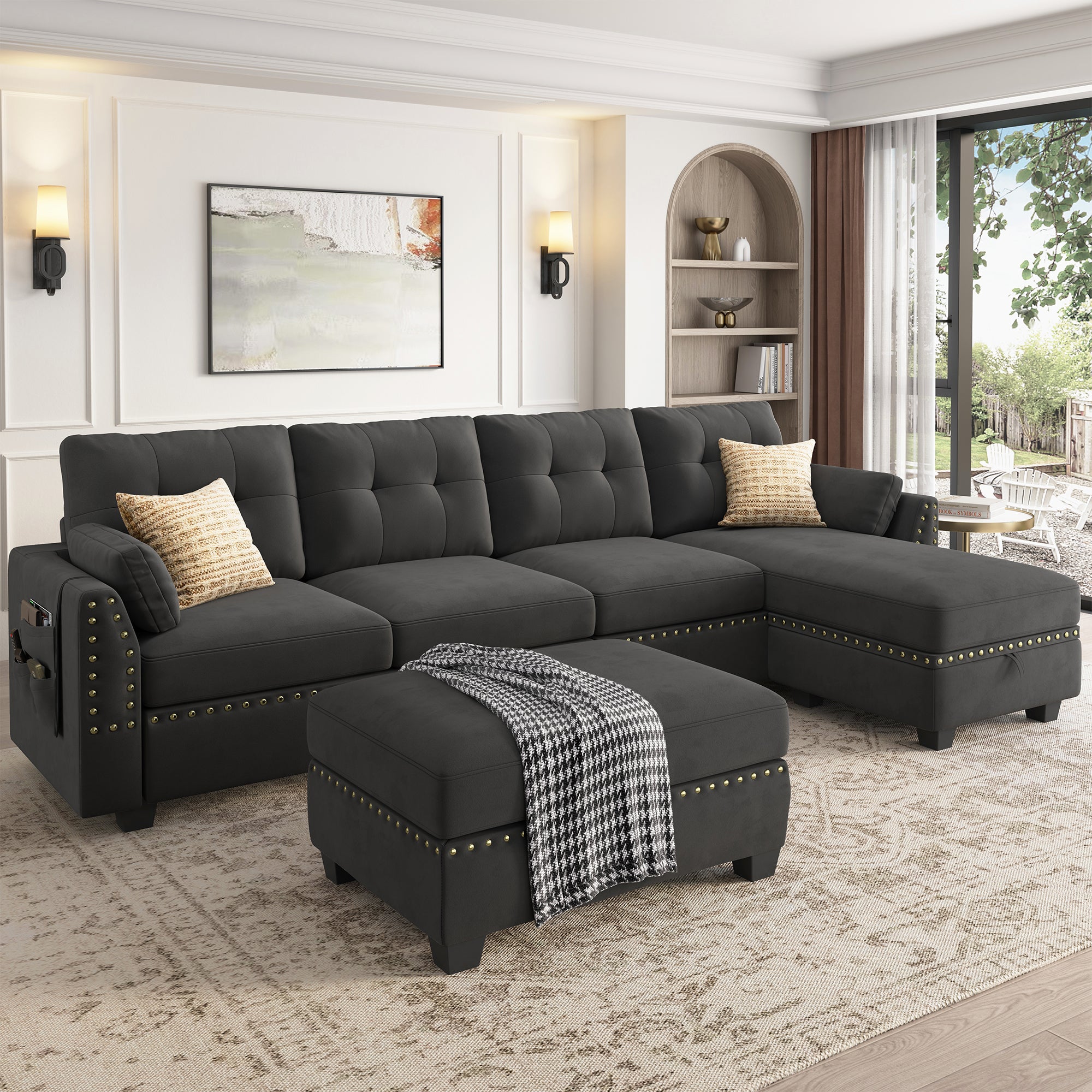 Microfiber sectional with deals ottoman