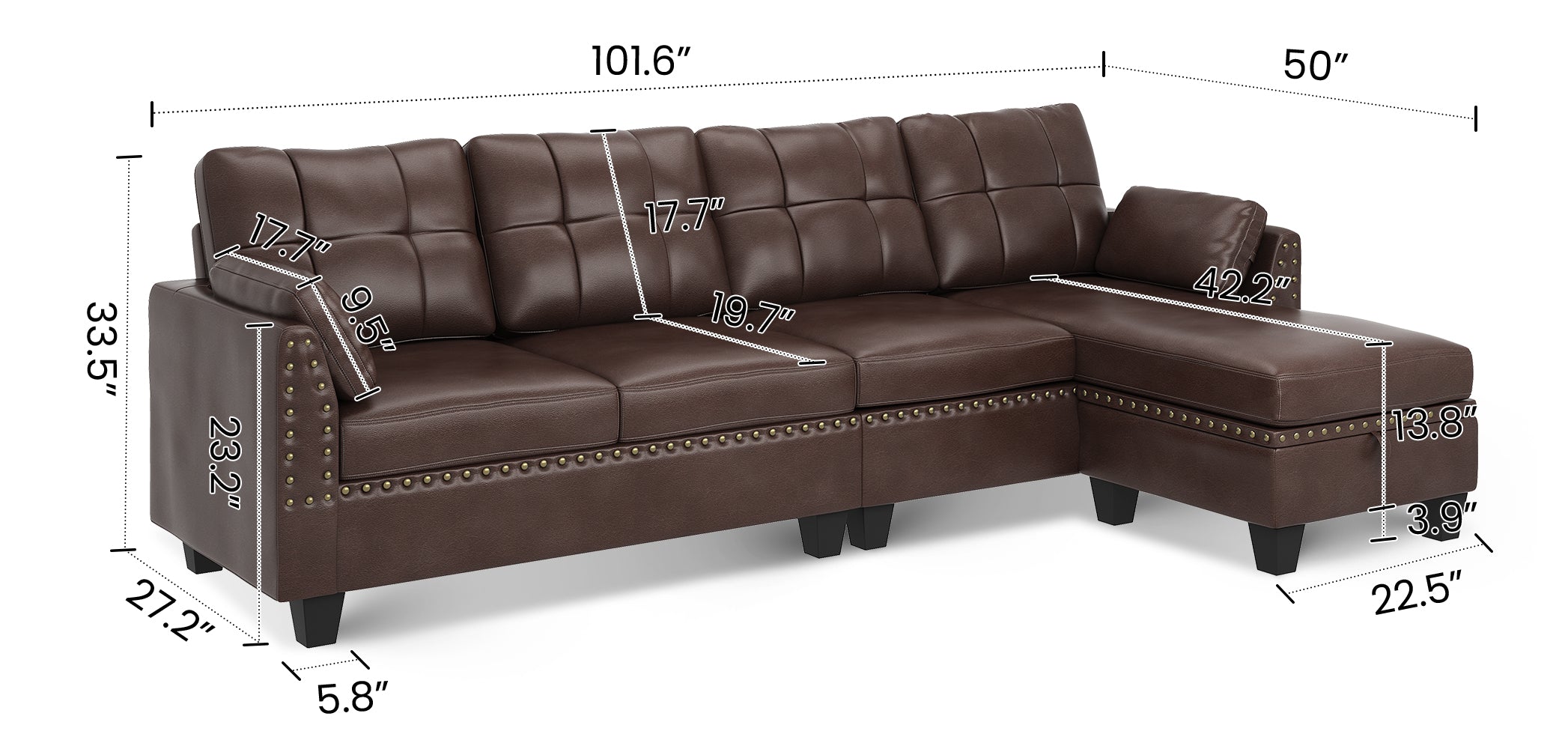 HONBAY 4-Piece Faux Leather Convertible Sectional With Storage
