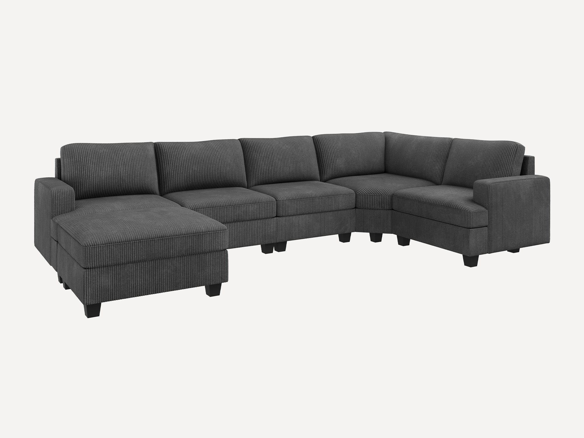 HONBAY 6 Piece Modular Sectional With Storage Ottoman #Color_Corduroy Grey