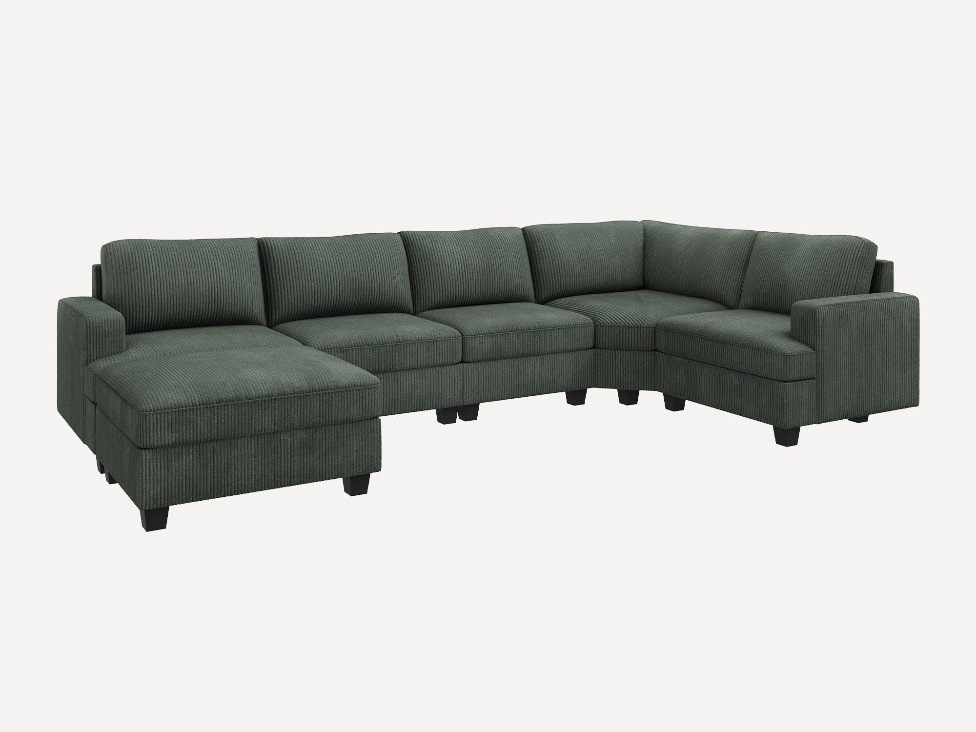HONBAY 6 Piece Modular Sectional With Storage Ottoman #Color_Corduroy Green