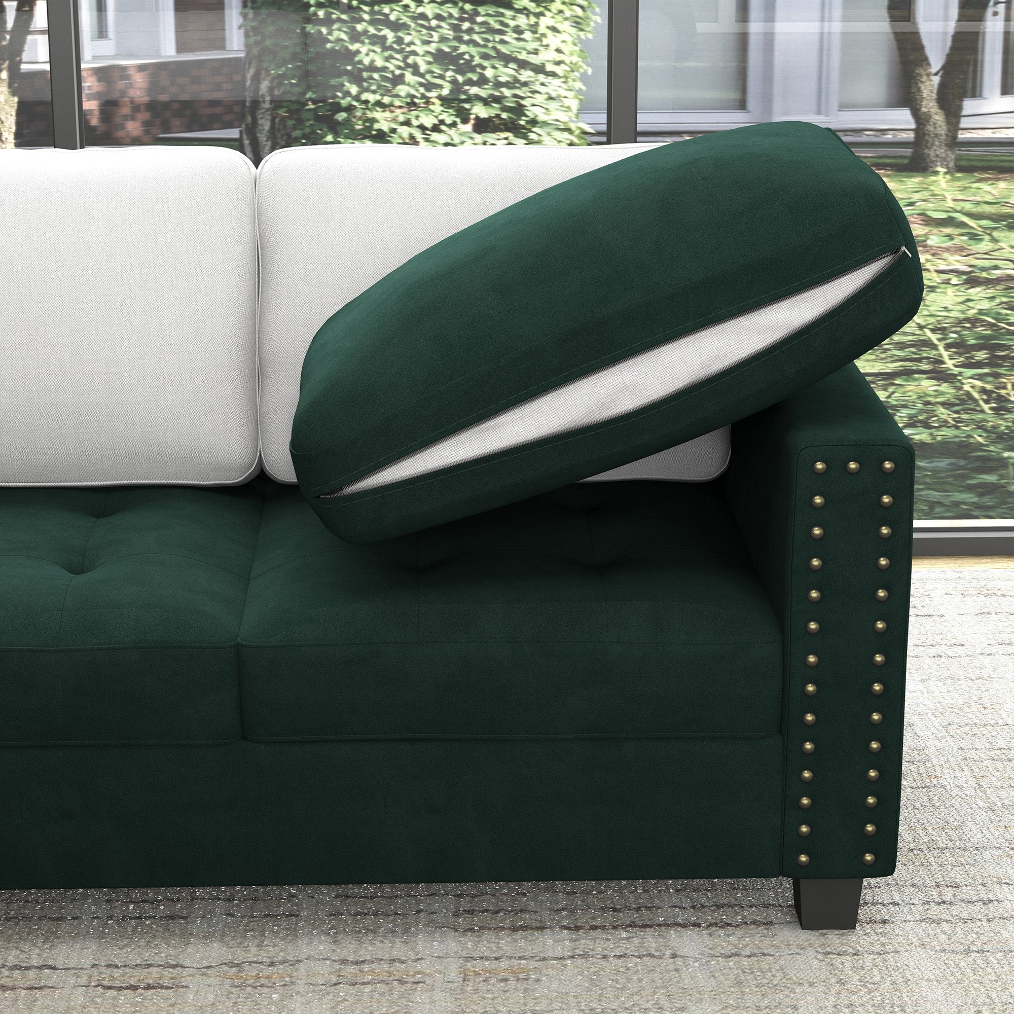 HONBAY Wraparound Modular Sofa 12-Seat With 1-Storage Space+1-Left Arm+1-Right Arm #Color_Green
