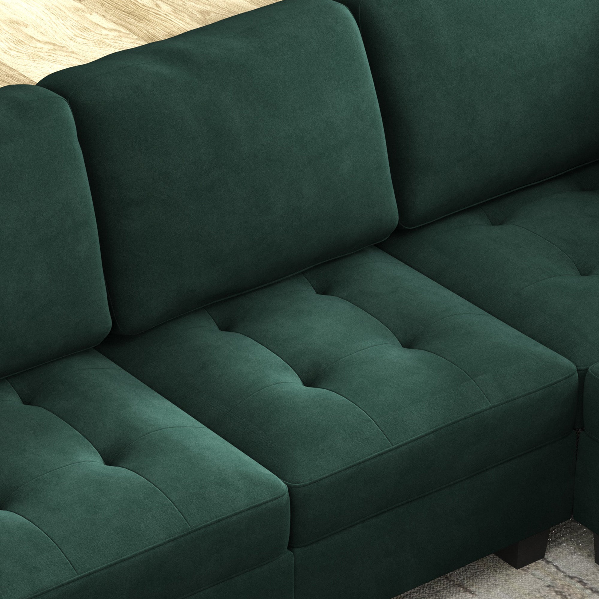 HONBAY Velvet Corner Sectional Sofa with Reversible Storage Lid Ottoman