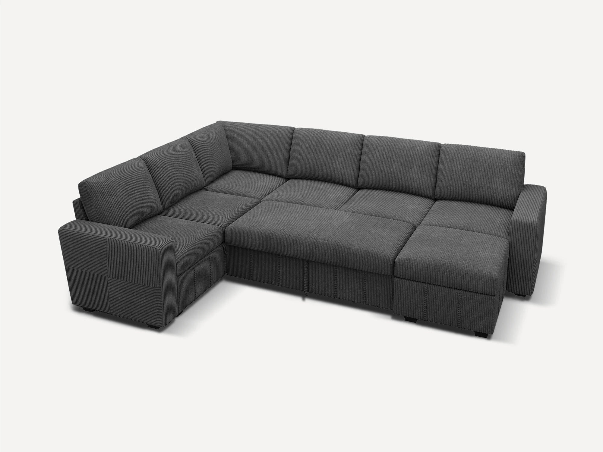 HONBAY 7-Piece Oversized Corduroy Pull-Out Sleeper Sectional Sofa with Storage & Block Arm