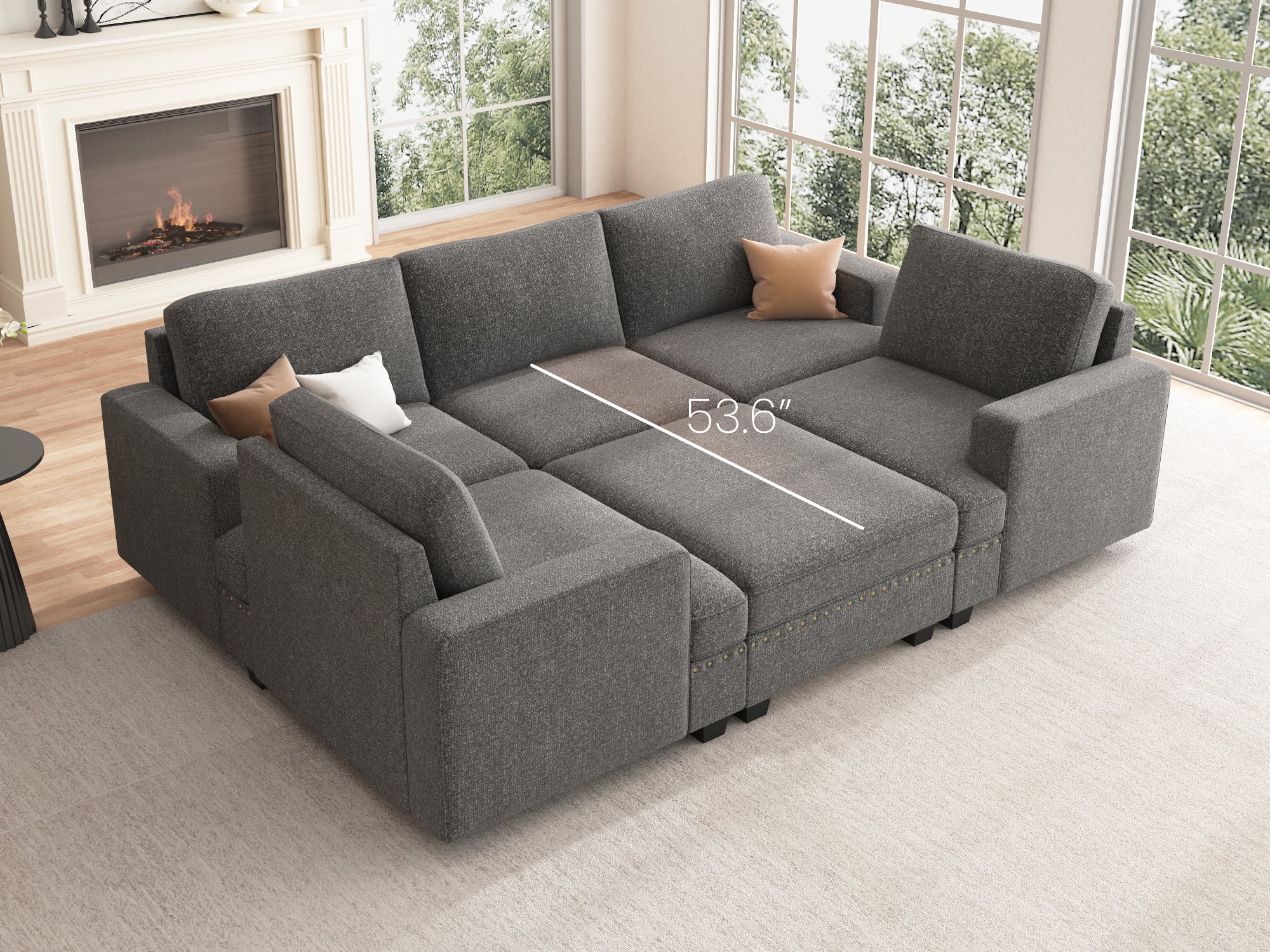 NOLANY 6-Piece Polyester Modular Sleeper Sectional With Storage Space