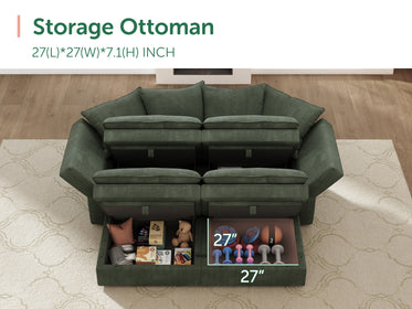 HONBAY 4-Piece Plush double-layer Cushion Corduroy Modular Sleeper Sectional Cloud Sofa
#Color_Corduroy Green