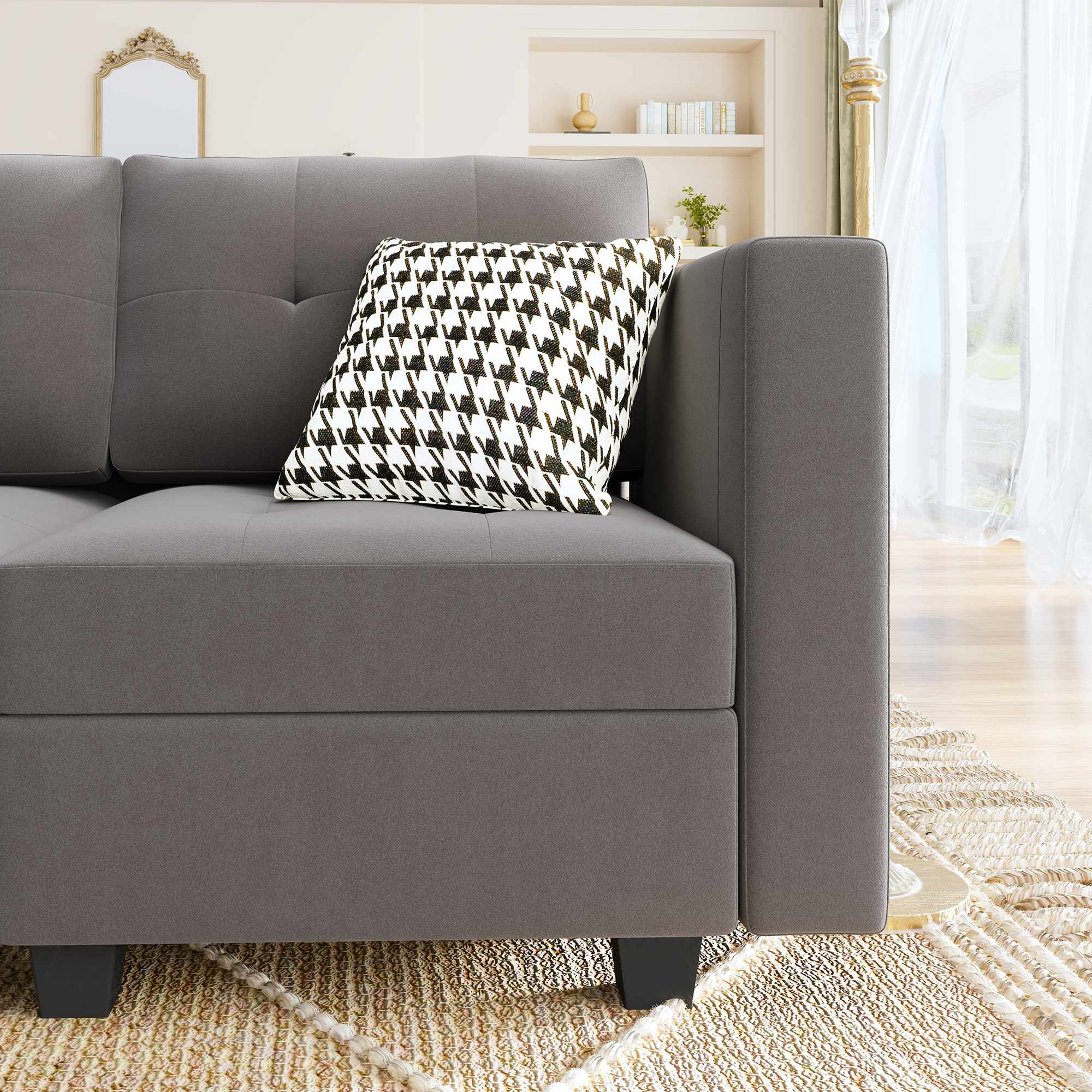 HONBAY Velvet Tufted U-Shaped Modular Sofa with Storage & Reversible Chaise