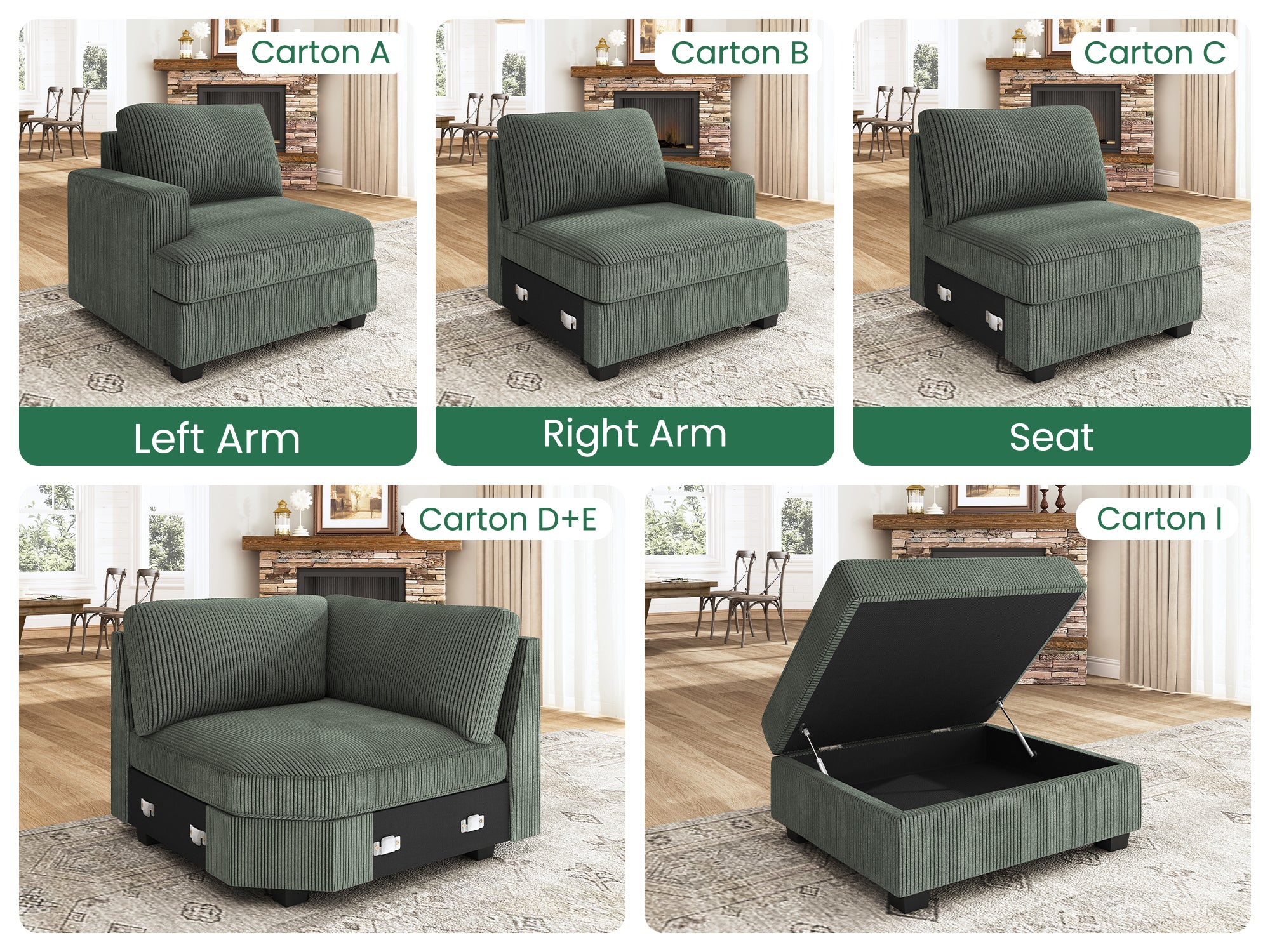 NOLANY 1 Piece Corduroy Modular Sectional Corner Seat