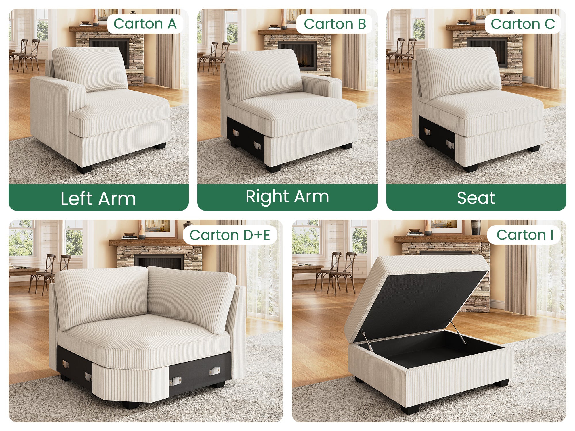 HONBAY 1 Piece Corduroy Modular Sectional Seat