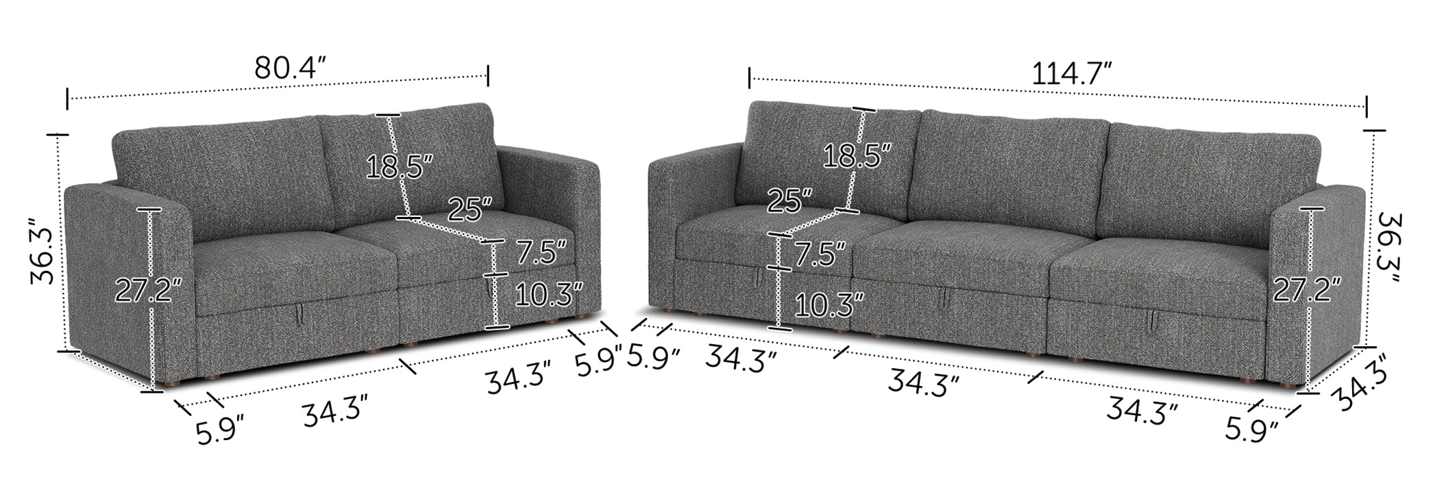 HONBAY 5-Piece Polyester Modular Sectional Sofa With Storage Seat