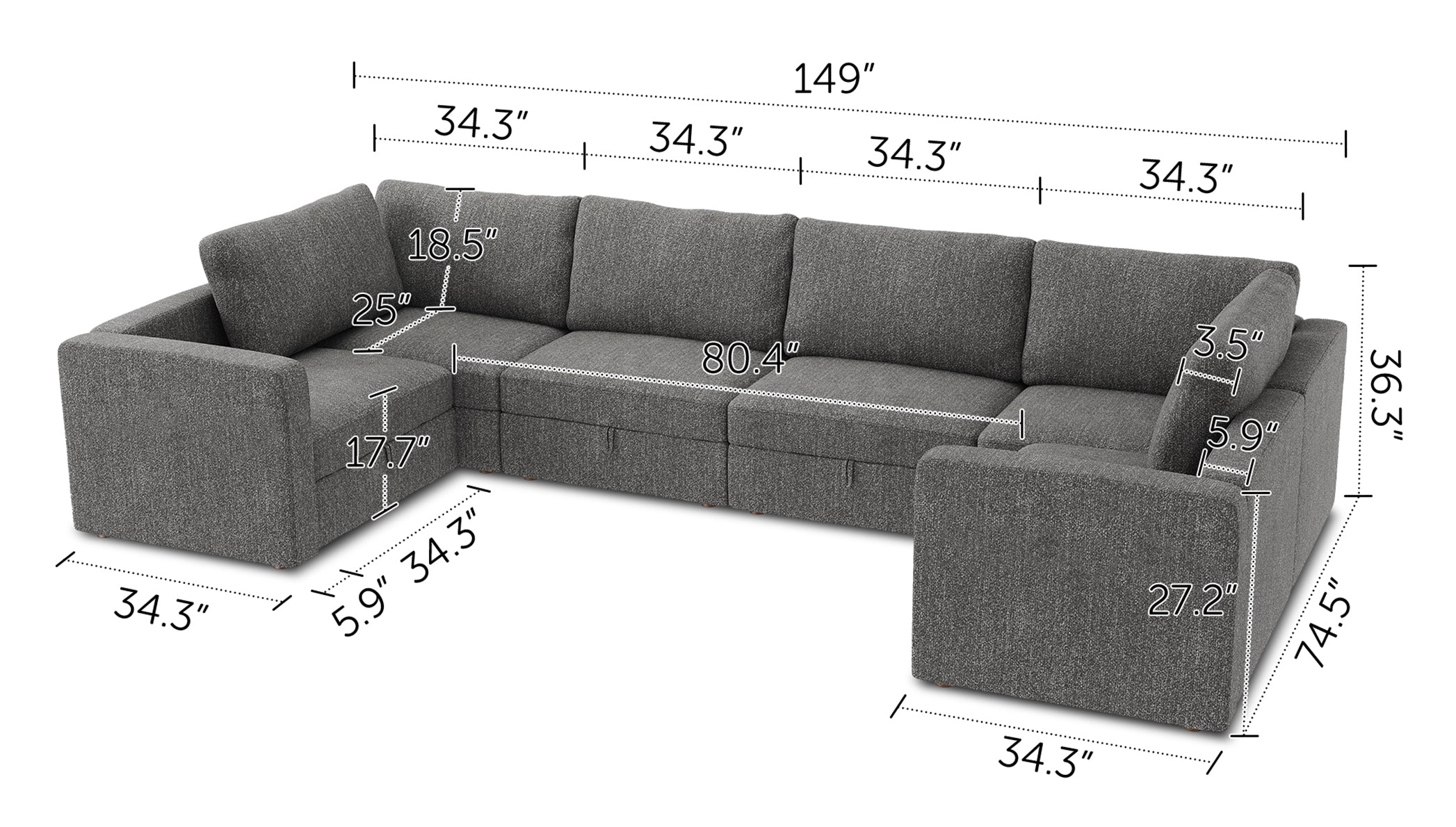 HONBAY 6-Piece Polyester Modular Sectional Sofa With Storage Seat