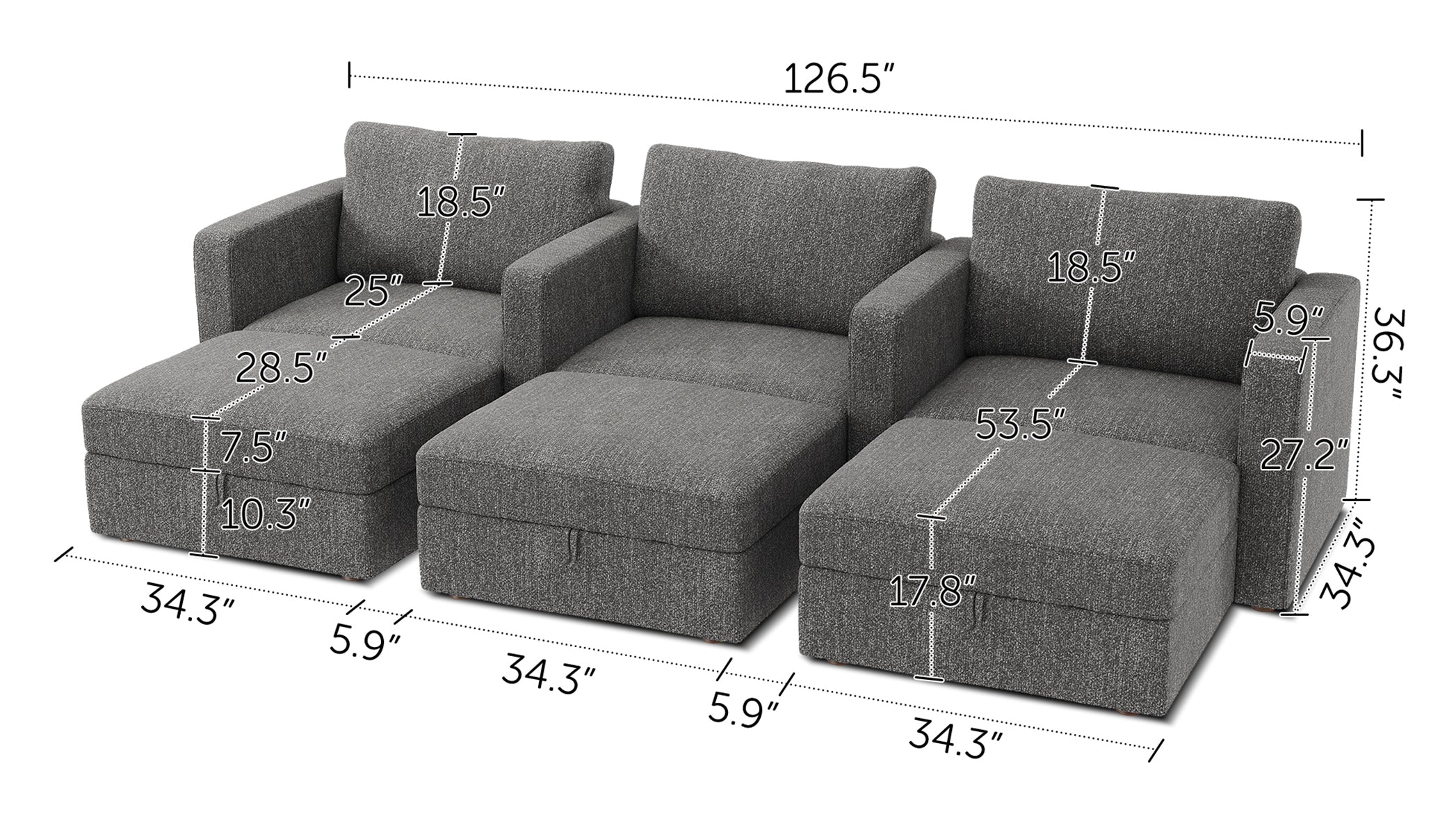 HONBAY 6-Piece Polyester Modular Sleeper Sectional With Storage Seat