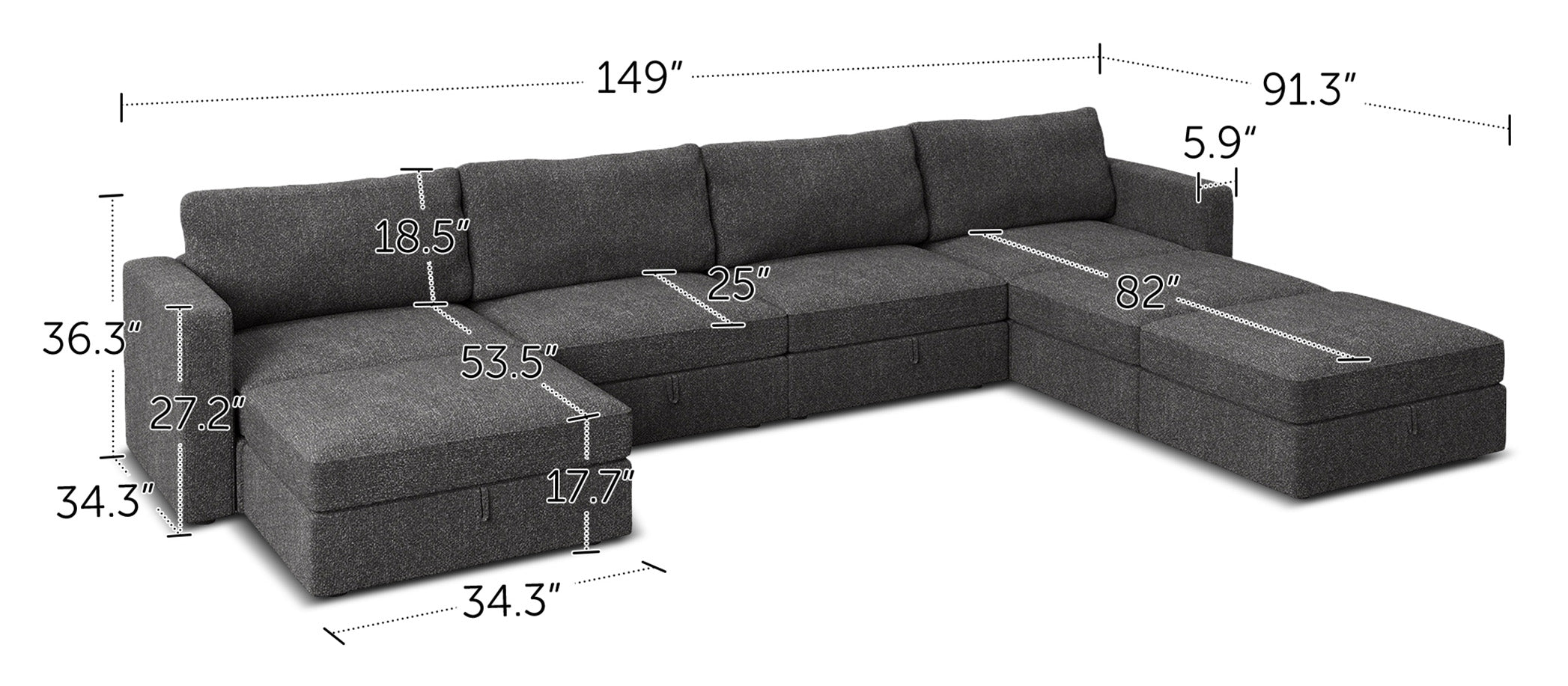 HONBAY 7-Piece Polyester Modular Sectional With Storage Seat