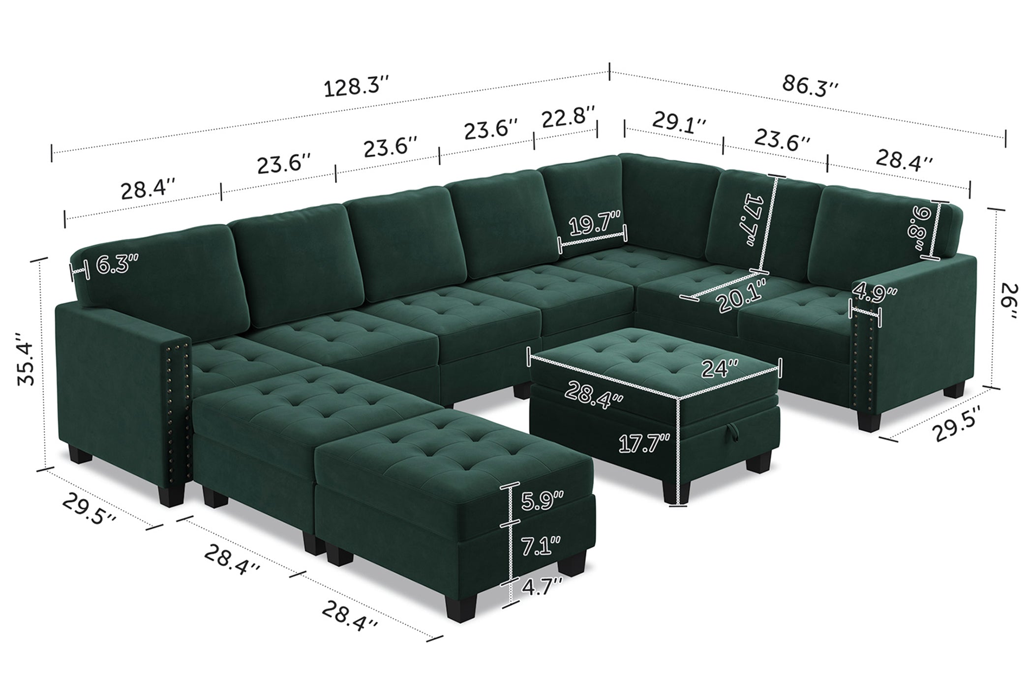 HONBAY 10-Piece Velvet Modular Sectional With Storage Ottoman