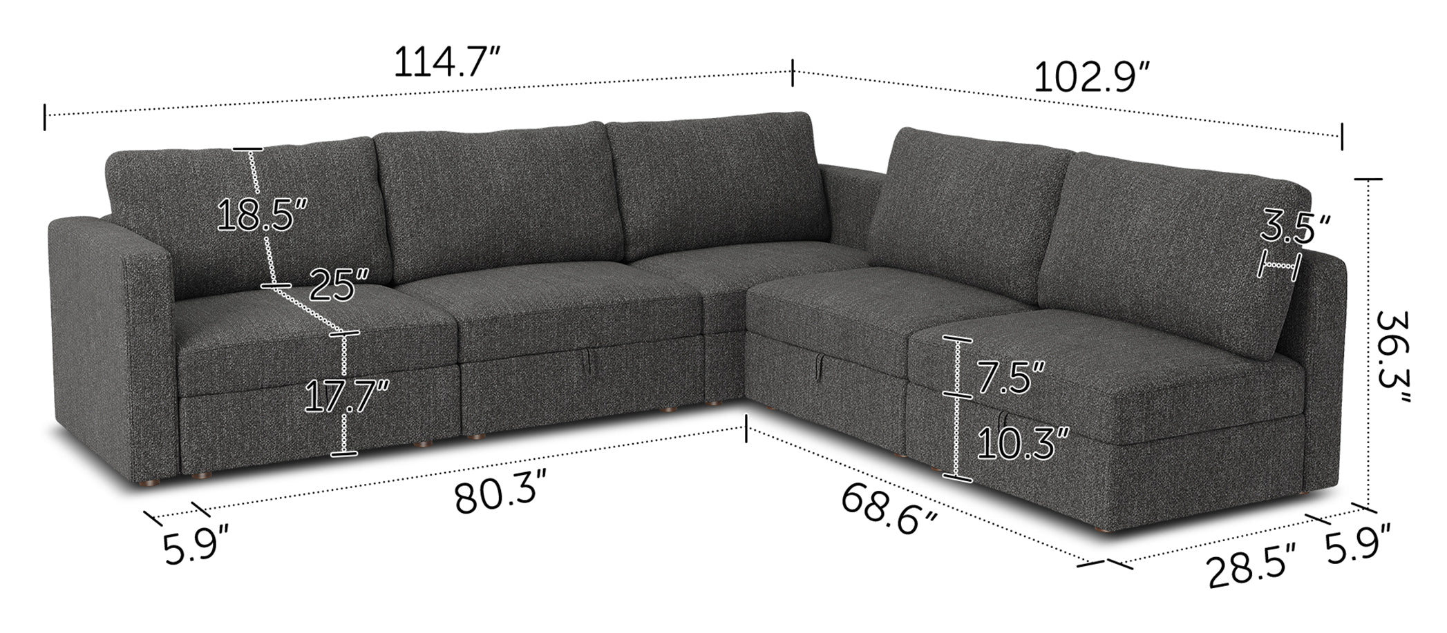 HONBAY 5-Piece Polyester Modular Sectional With Storage Seat