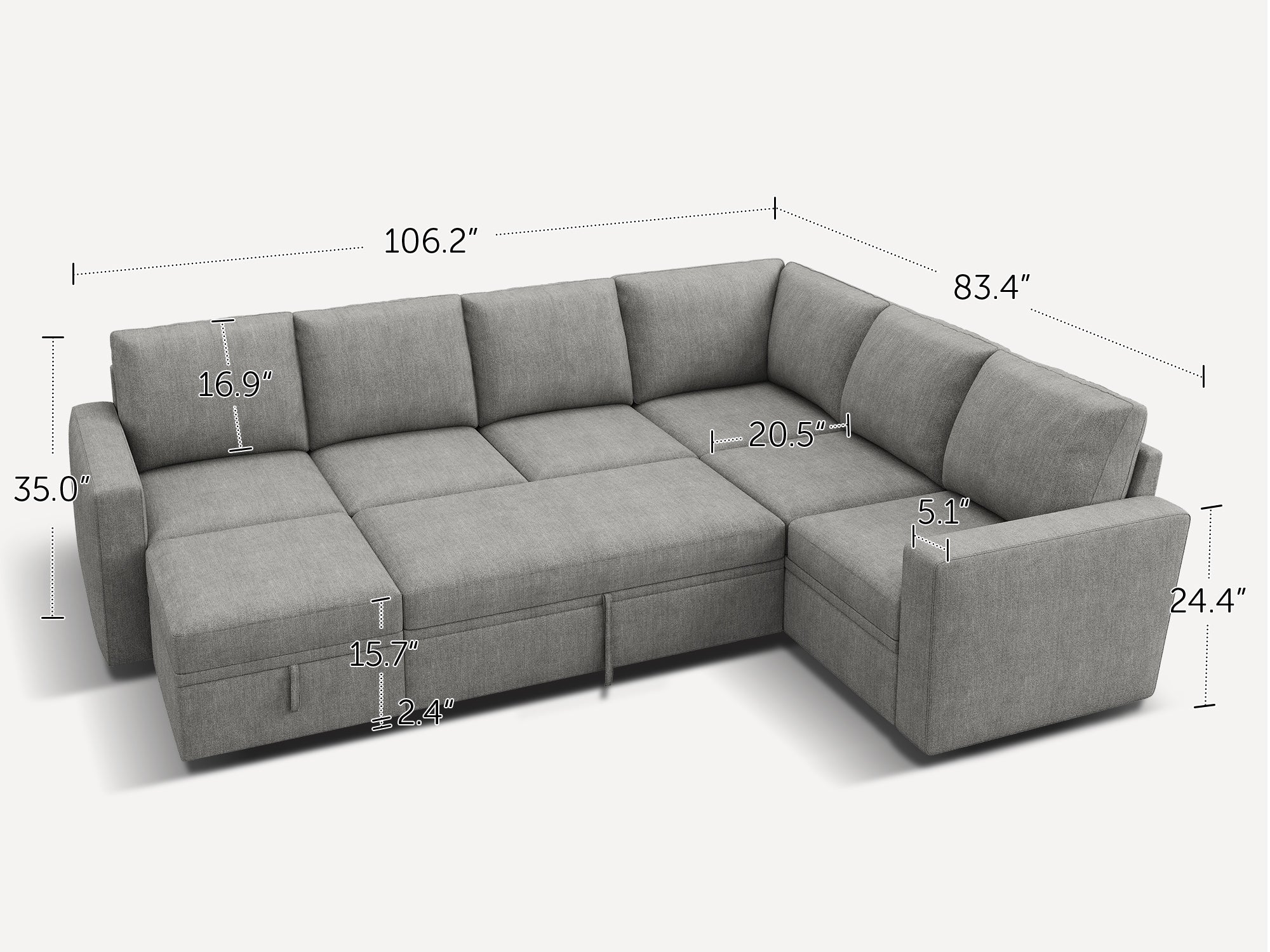 HONBAY Sleep Modular Sofa 7-Seat Sofa Bed with 4-Storage Space #Color_Warm Grey