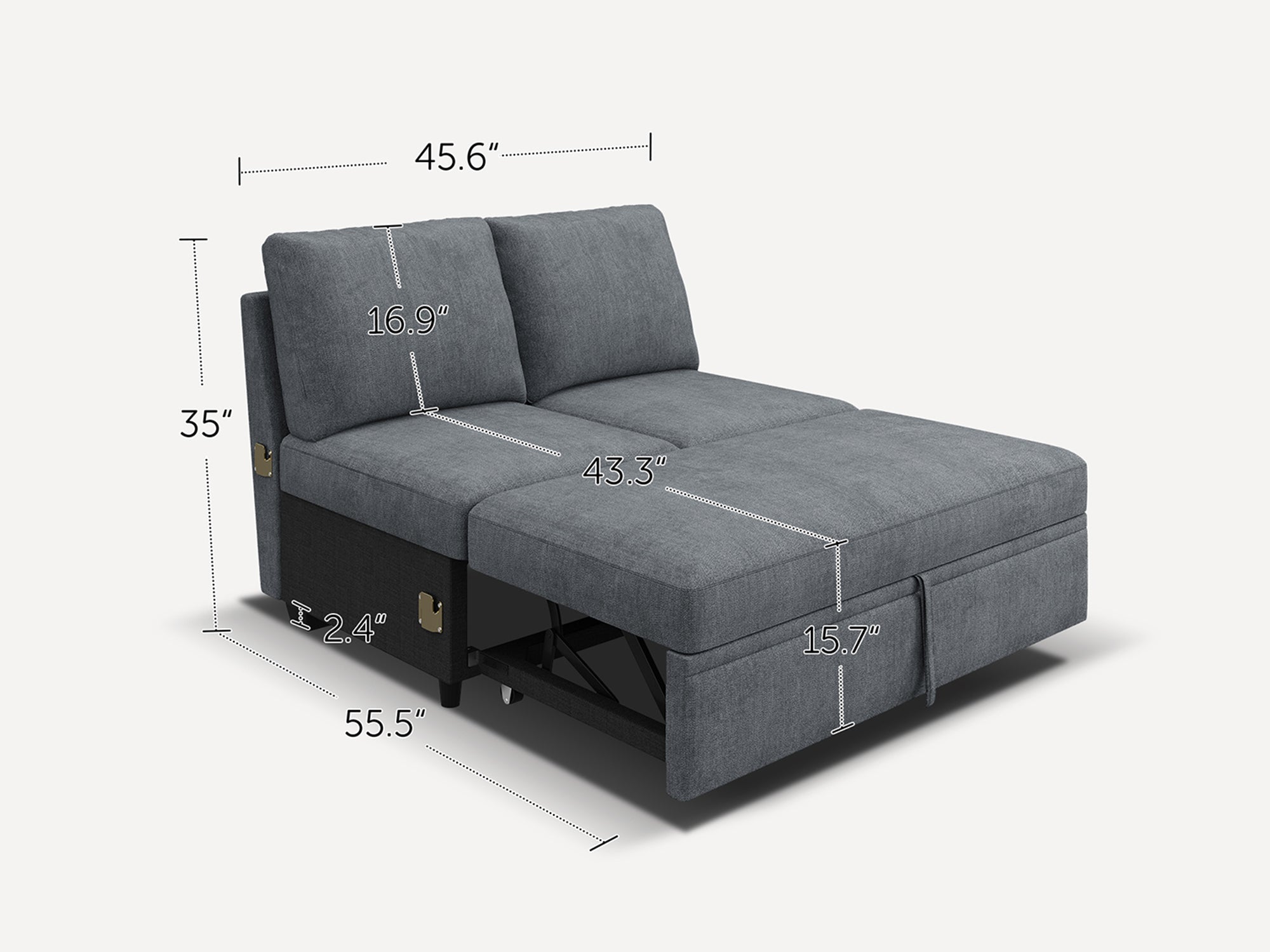 HONBAY 1 Piece Modular Sectional Pull Out Bed #Color_Bluish Grey