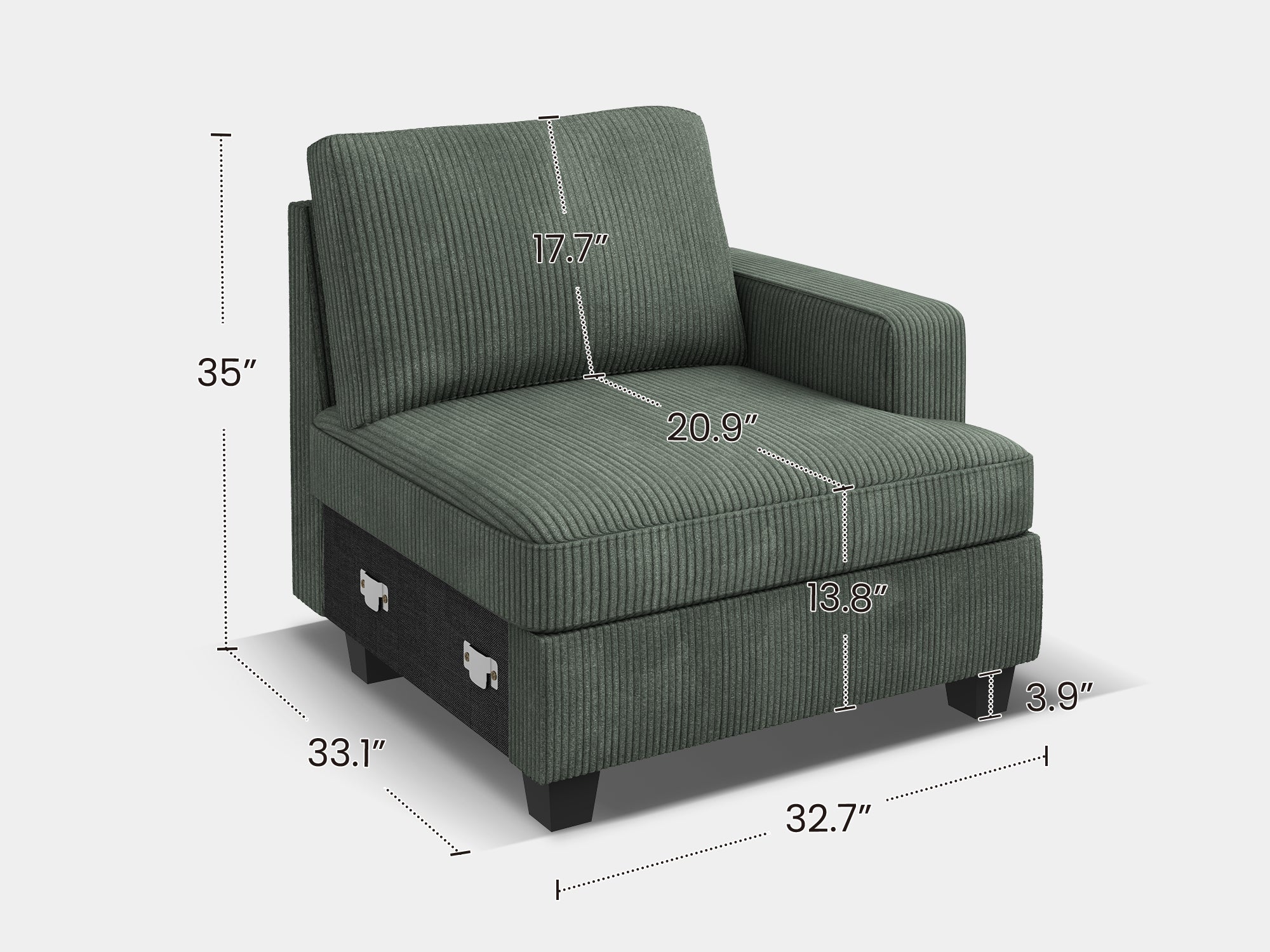 HONBAY 1 Piece Corduroy Modular Sectional Seat