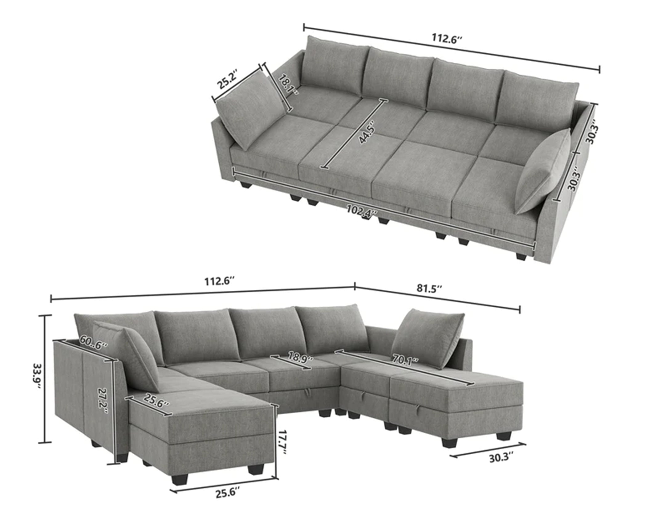 HONBAY Classic 8-Piece Polyester Modular Sectional Sofa With