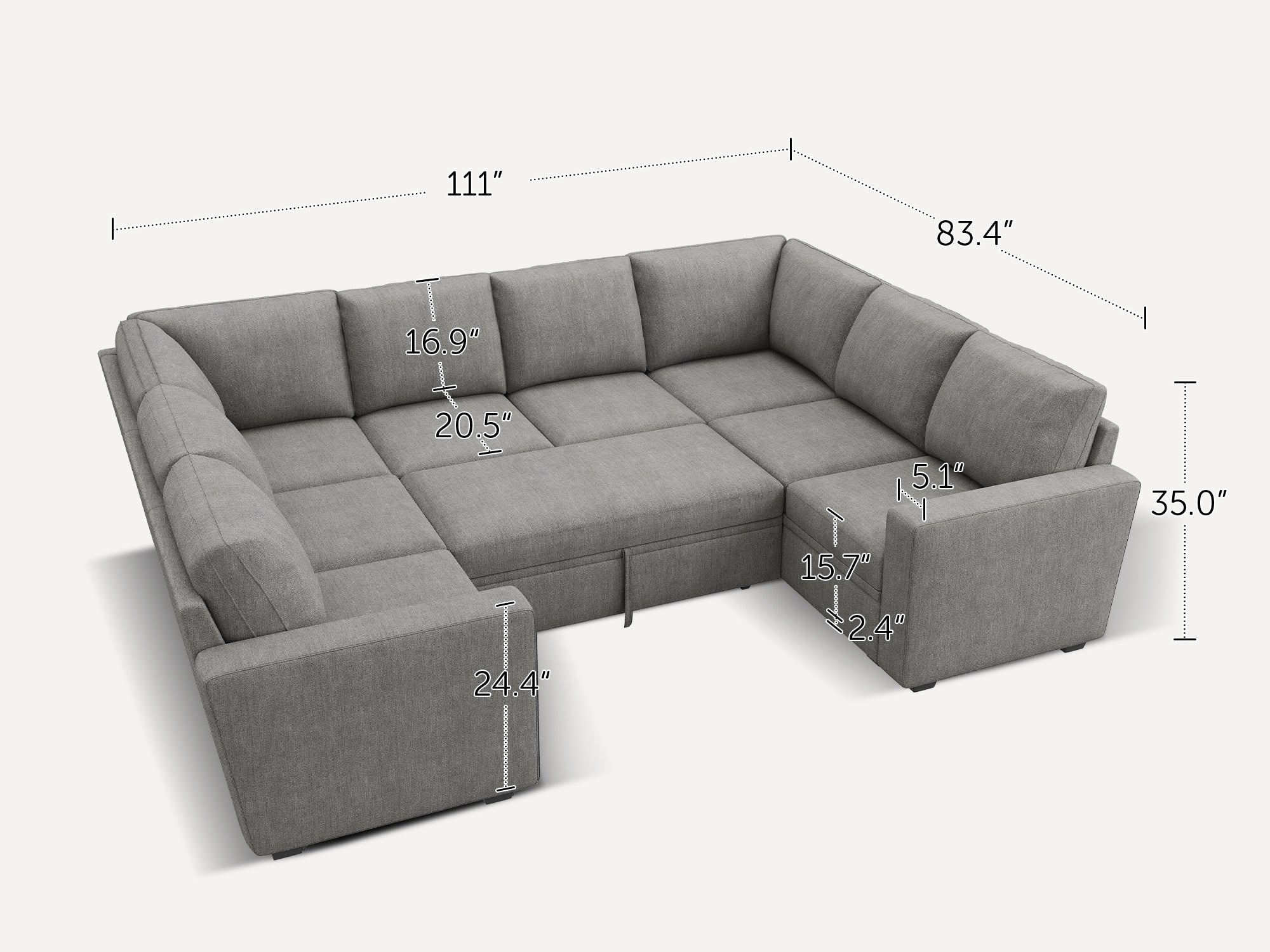 HONBAY 8-Piece Modular Sleeper Sectional With Storage Space #Color_Warm Grey