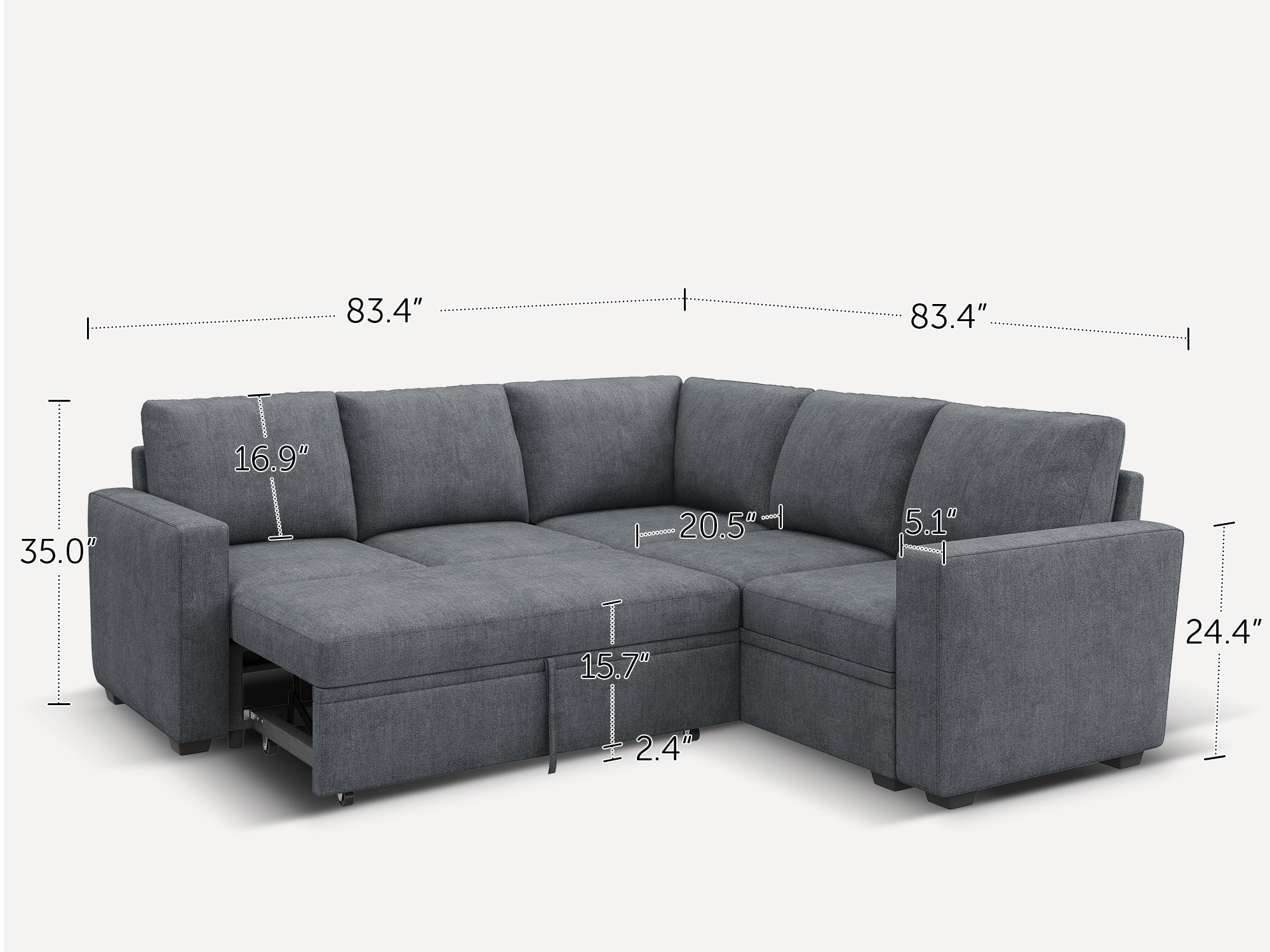 HONBAY 5-Piece Polyester Modular Sleeper Sectional With Storage Space #Color_Bluish Grey