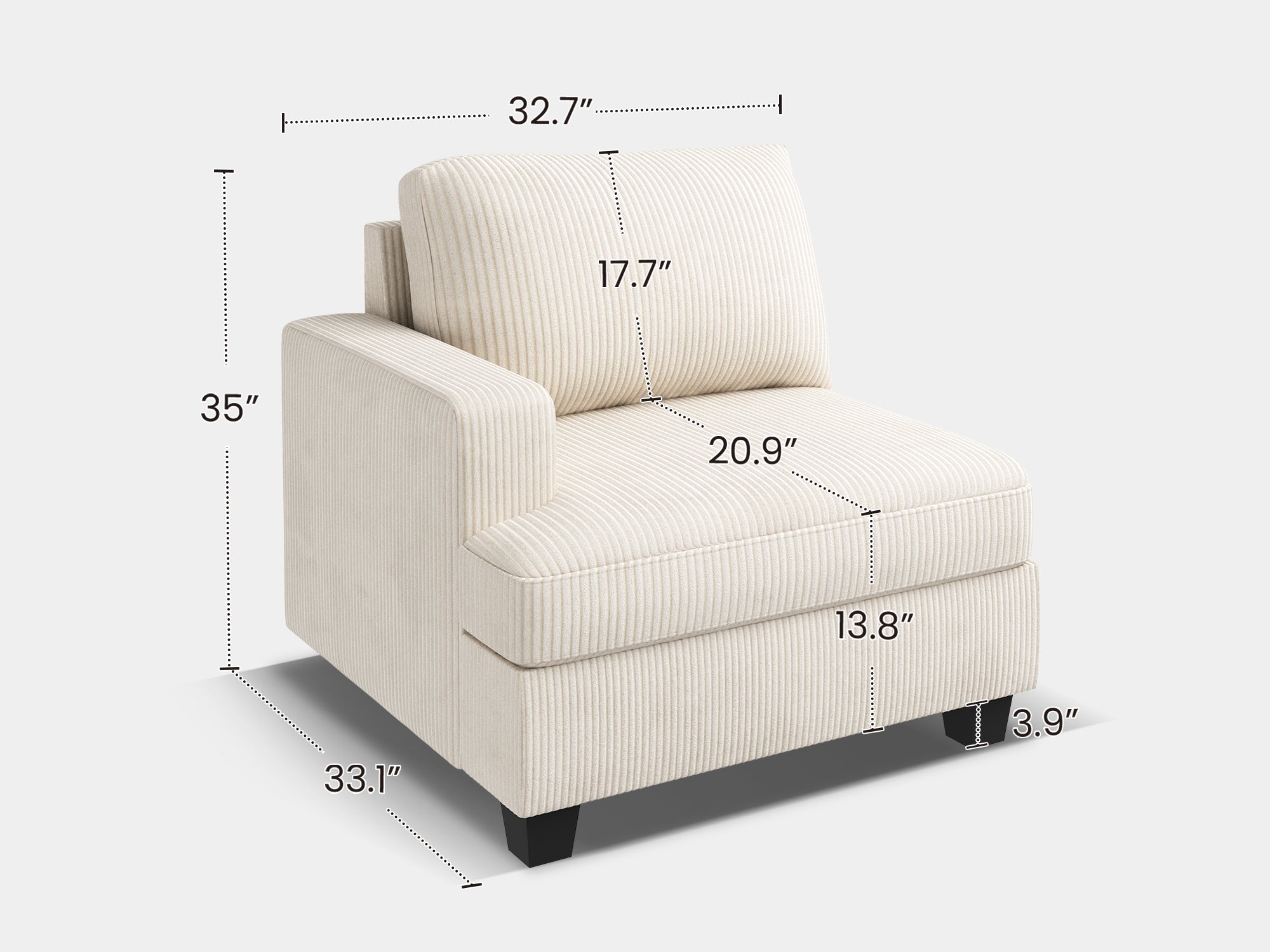 HONBAY 1 Piece Corduroy Modular Sectional Seat